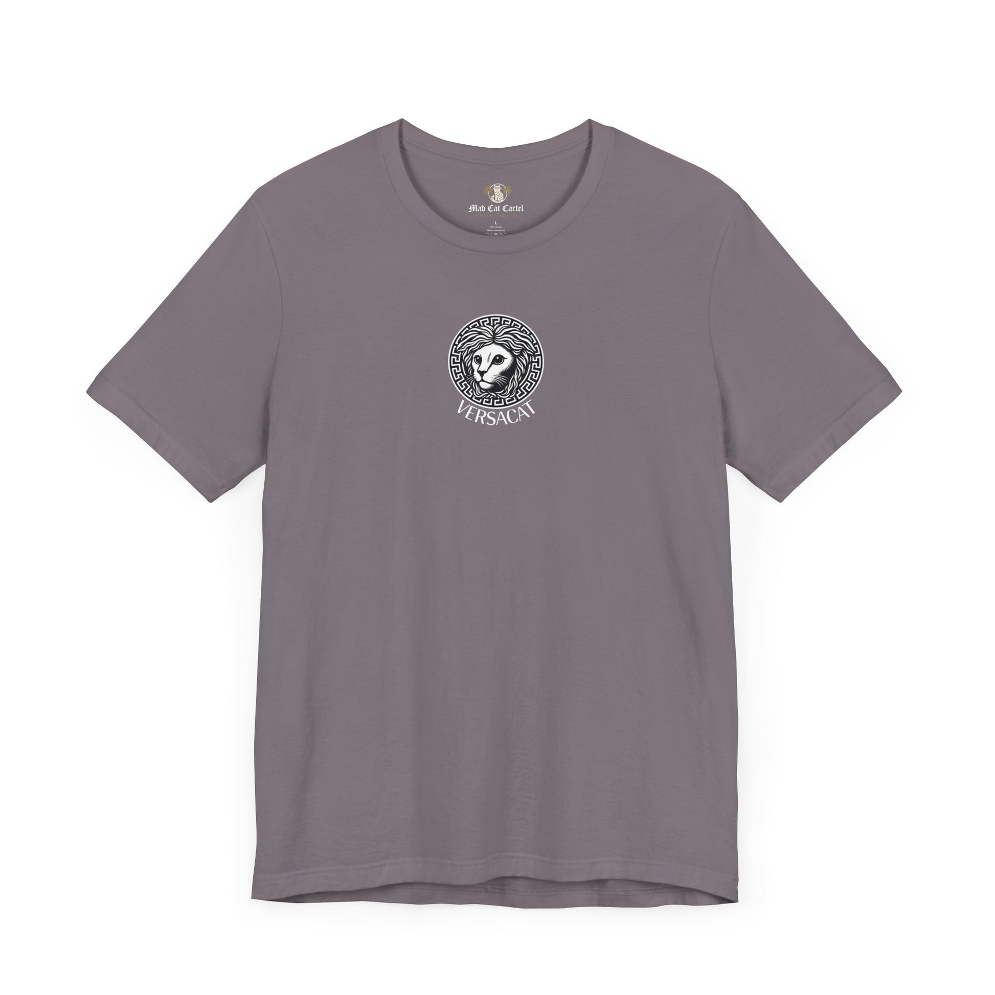 Storm grey Versacat Imperial Emblem graphic cat lover t shirt – cool cat shirt and gift ideas for cat owners