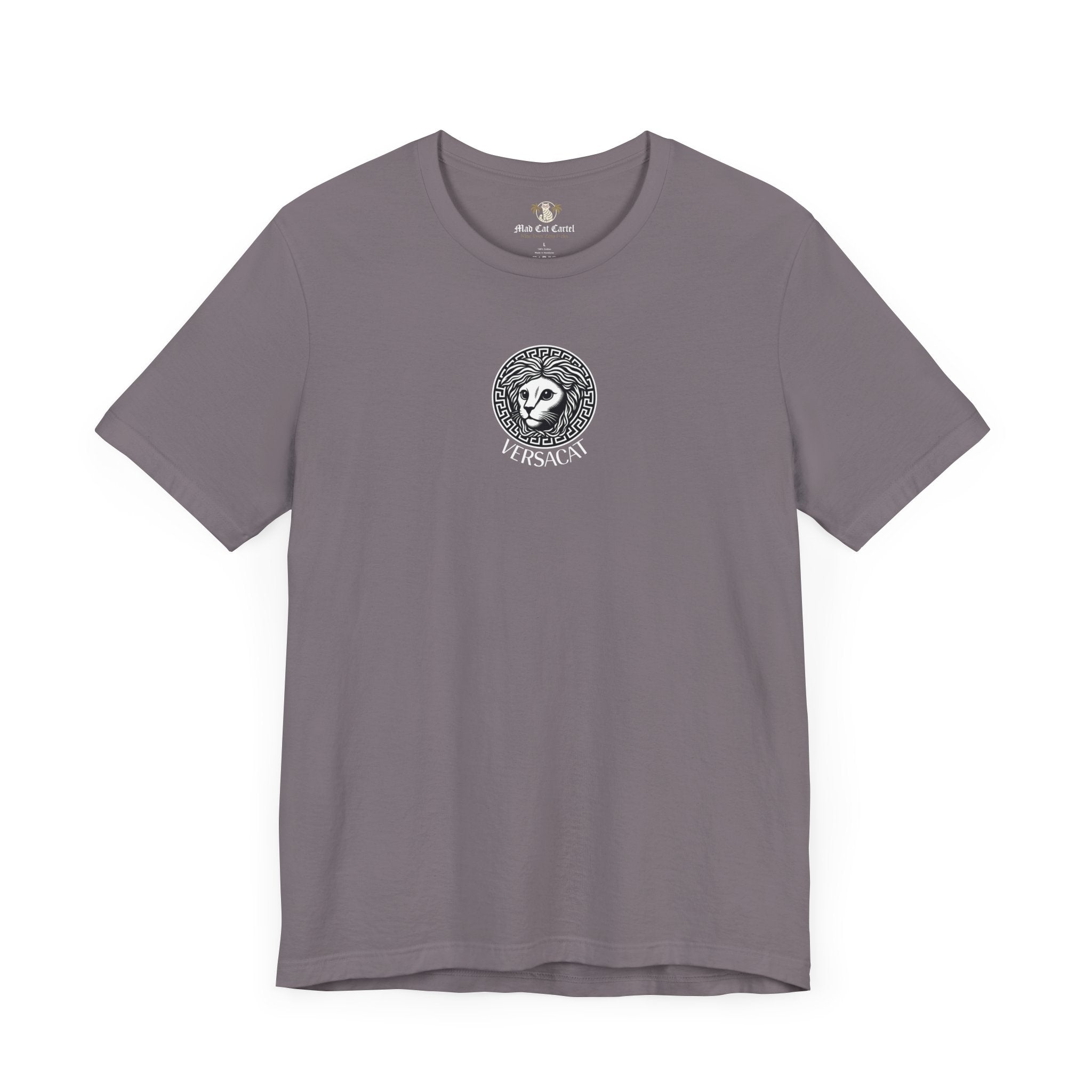 Storm grey Versacat Imperial Emblem graphic cat lover t shirt – cool cat shirt and gift ideas for cat owners