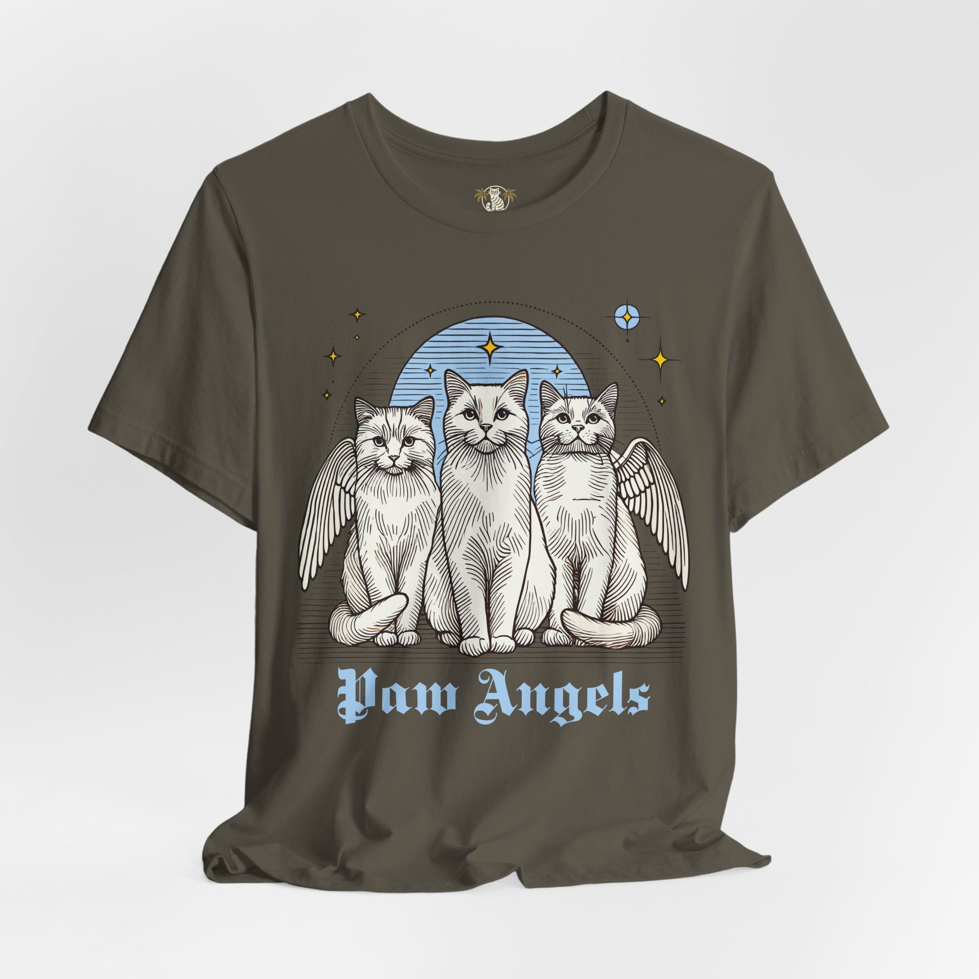 Army Paw Angels Holy Trinity t shirt front view – cat graphic tee
