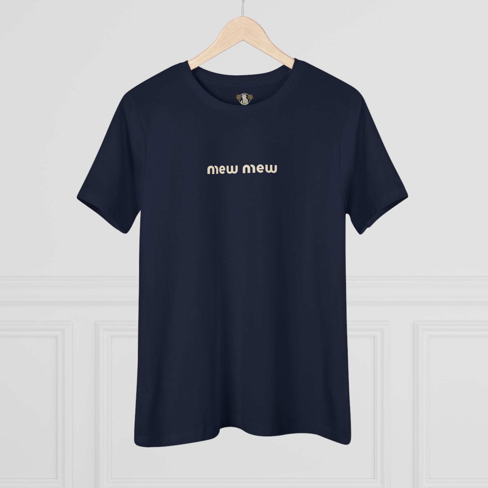 Navy t shirt on hanger front view cat ladies t shirt