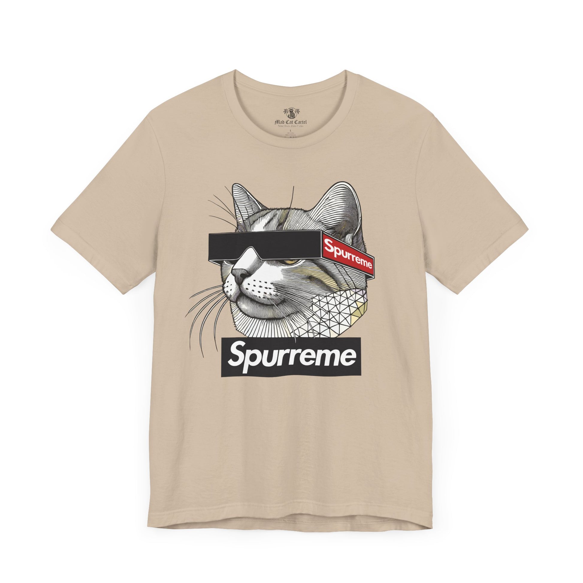 Spurreme Triangular Vision Cat Graphic T Shirt in Tan – cat shirts for women, casual cat lover clothing