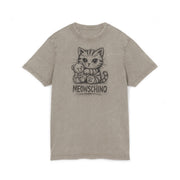 Meowschino Sketch Teddy Cat Acid Washed Graphic T Shirt, funny cat gifts for cat lovers front view dark khaki