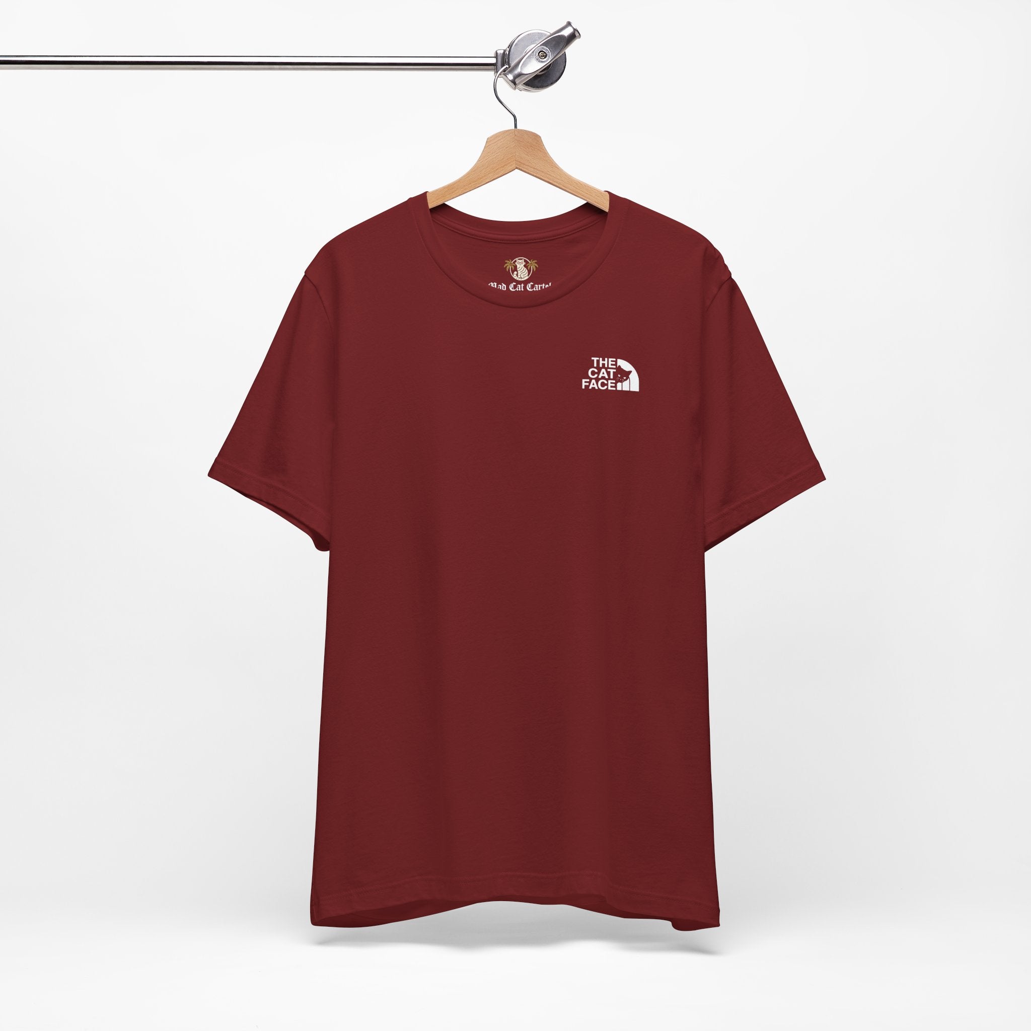 Mens cat shirts cardinal red flat lay hanger