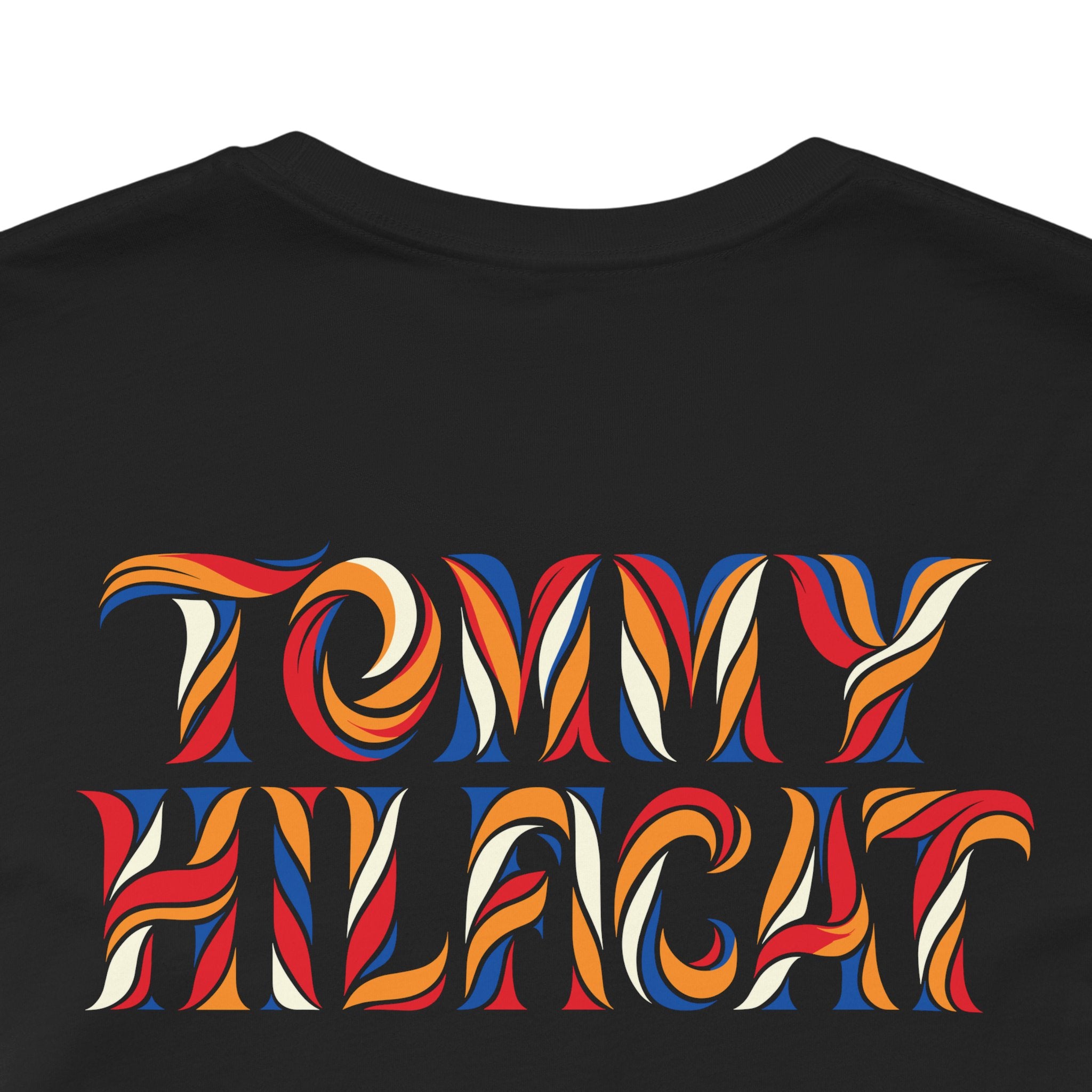 Black cat t-shirt for women flat lay back graphic