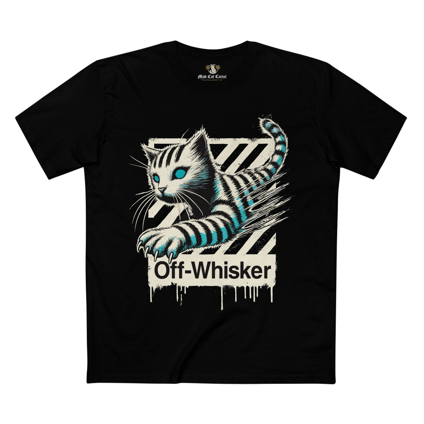 Black cat t shirt for men – Off-Whisker Phantom Pounce graphic tee, unisex shirt for cat lovers