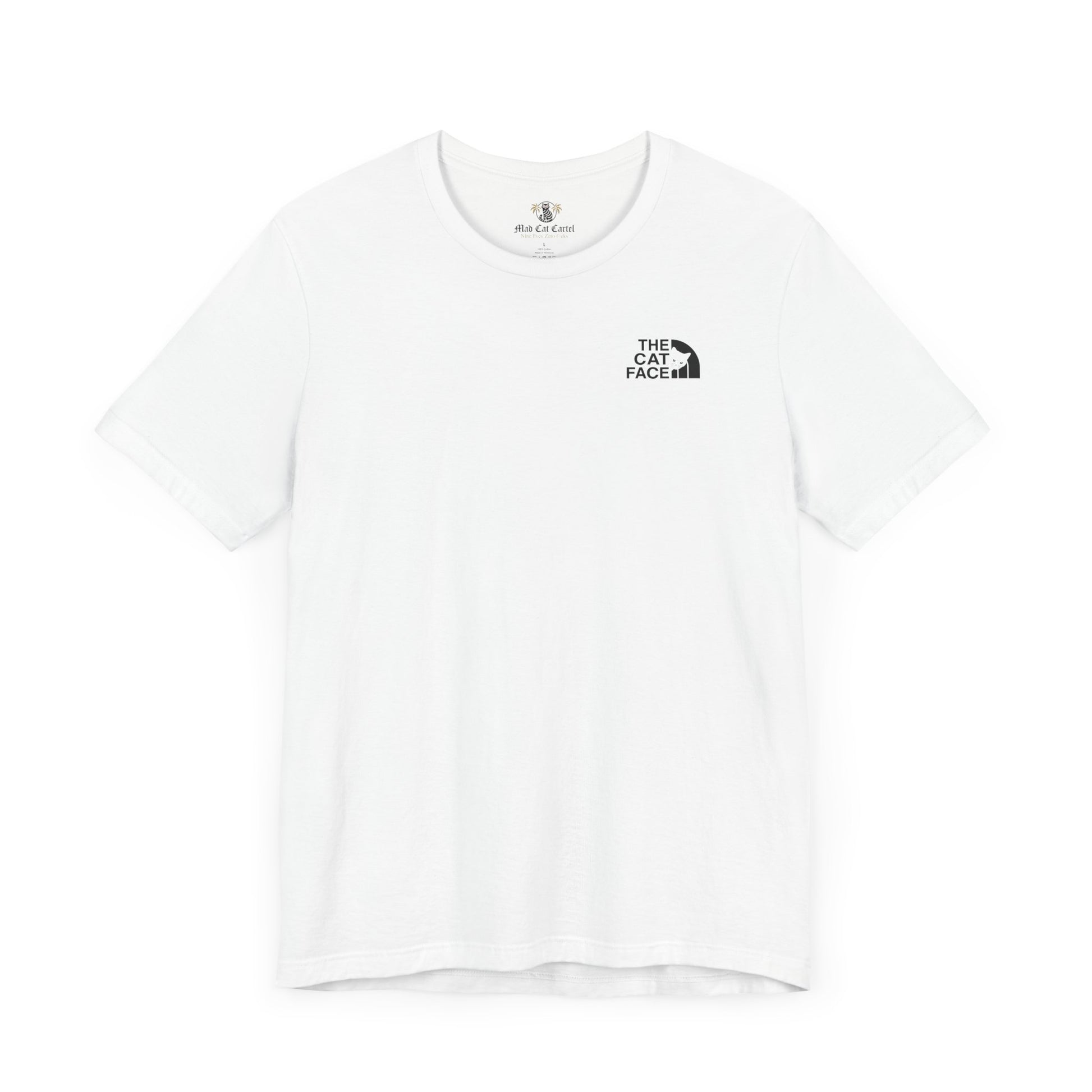 The Cat Face Classic Mini Chest Logo T-Shirt White – cool cat shirts flat lay front view