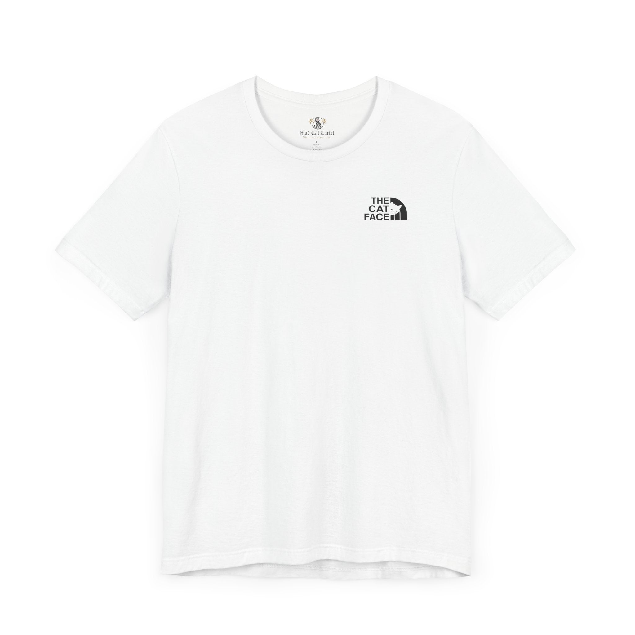 The Cat Face Classic Mini Chest Logo T-Shirt White – cool cat shirts flat lay front view
