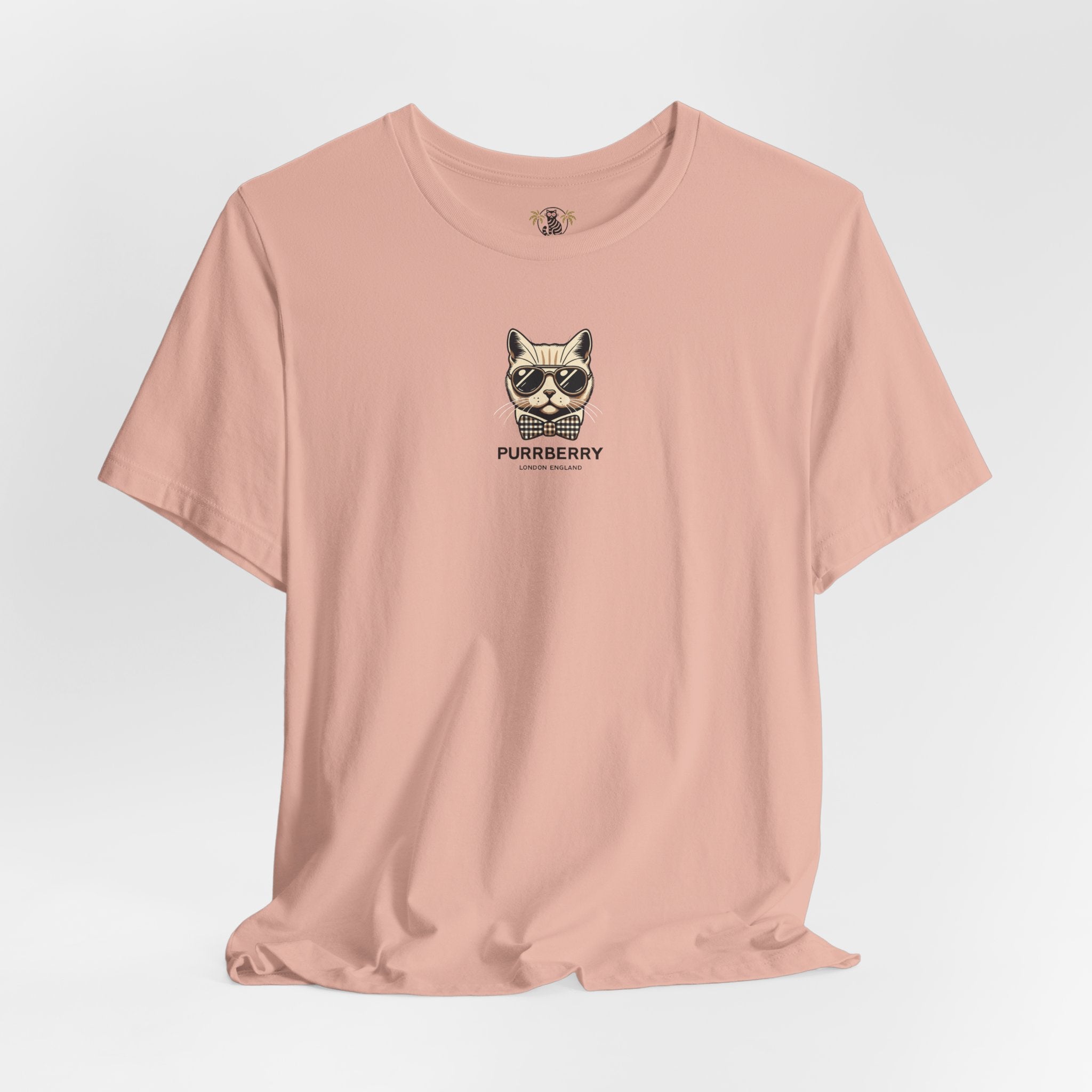 purrberry london mini crest cat graphic t shirt peach flat lay cool cat shirts for men