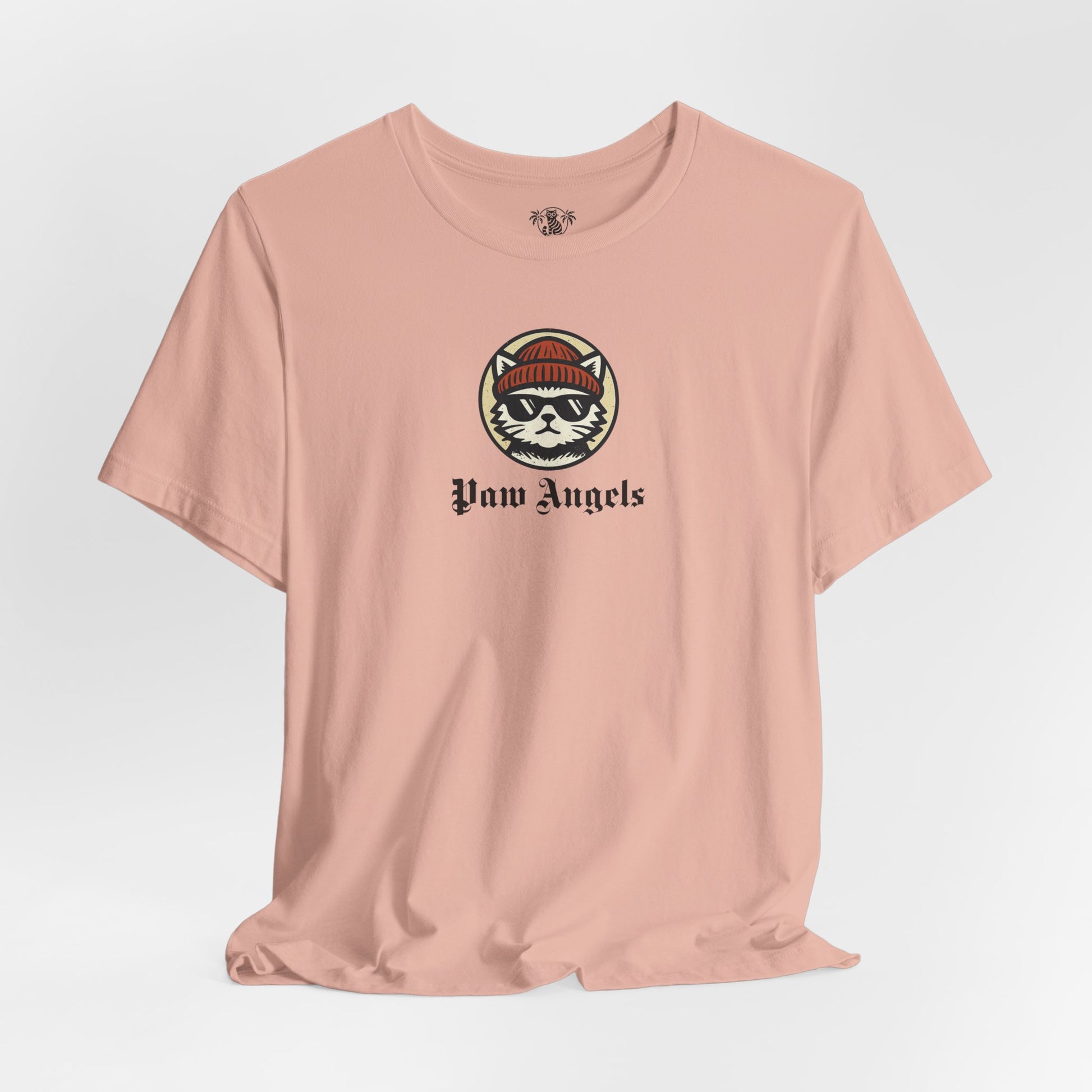 Peach Paw Angels Born to Fly street angel cat t-shirt front view – cat shirts for women