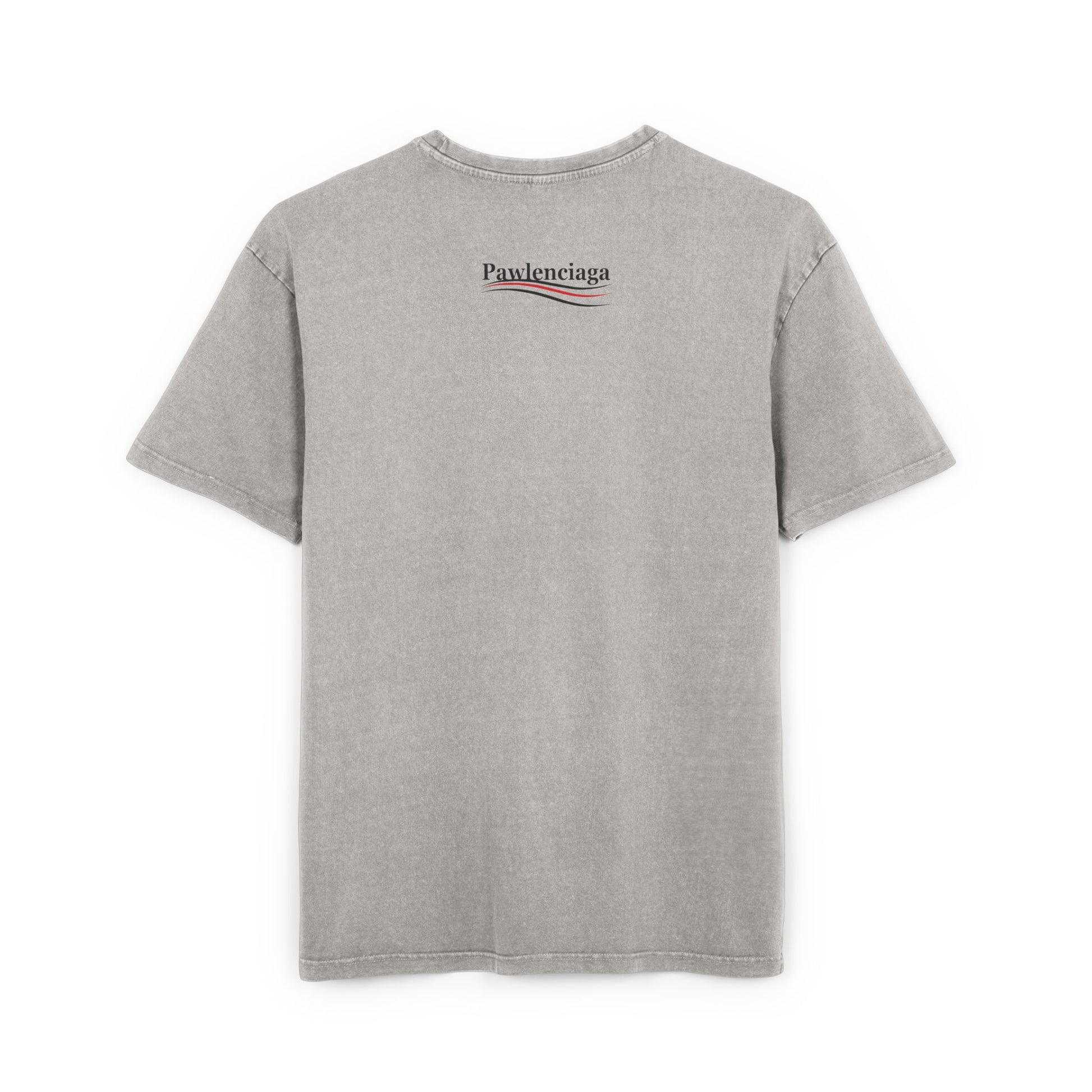 Pawlenciaga logo acid washed men's oversized t shirt parody shirts funny mens t shirts oversized graphic t shirt unique gifts for cat lovers gray front view