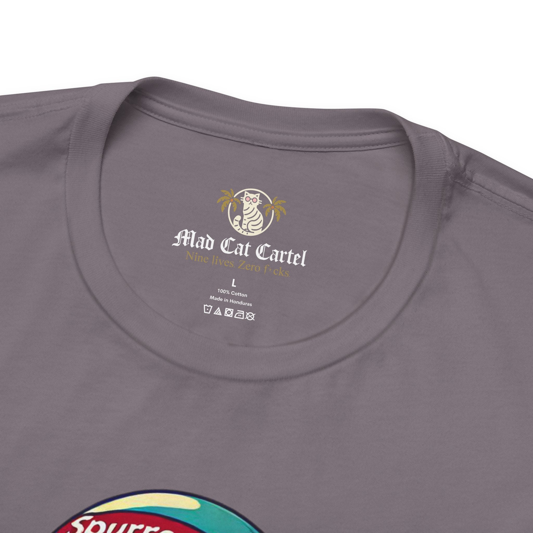 Gray t shirt close-up collar tag, cat lover t shirts