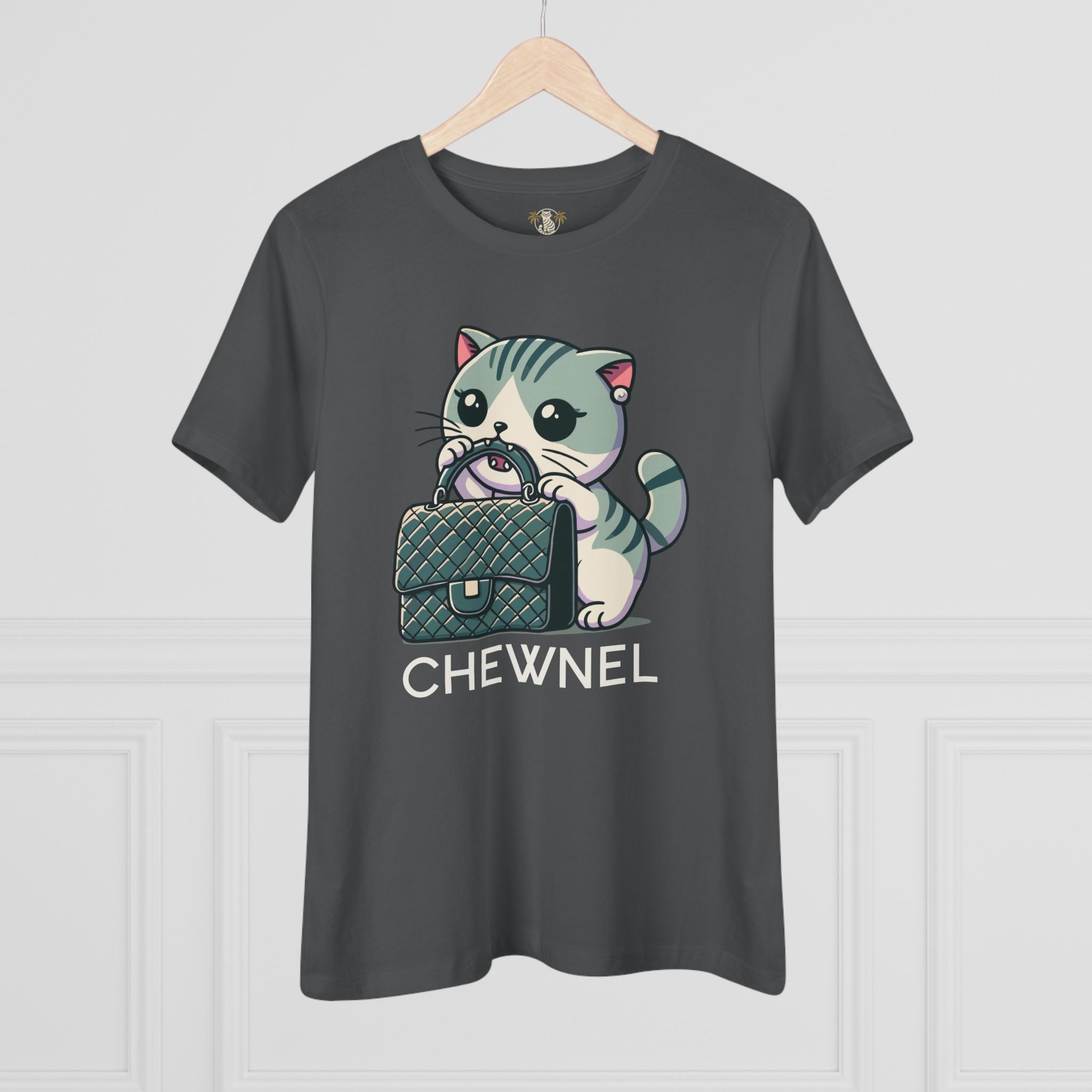 Asphalt gray hanging Chewnel cat t shirt things to get cat lovers