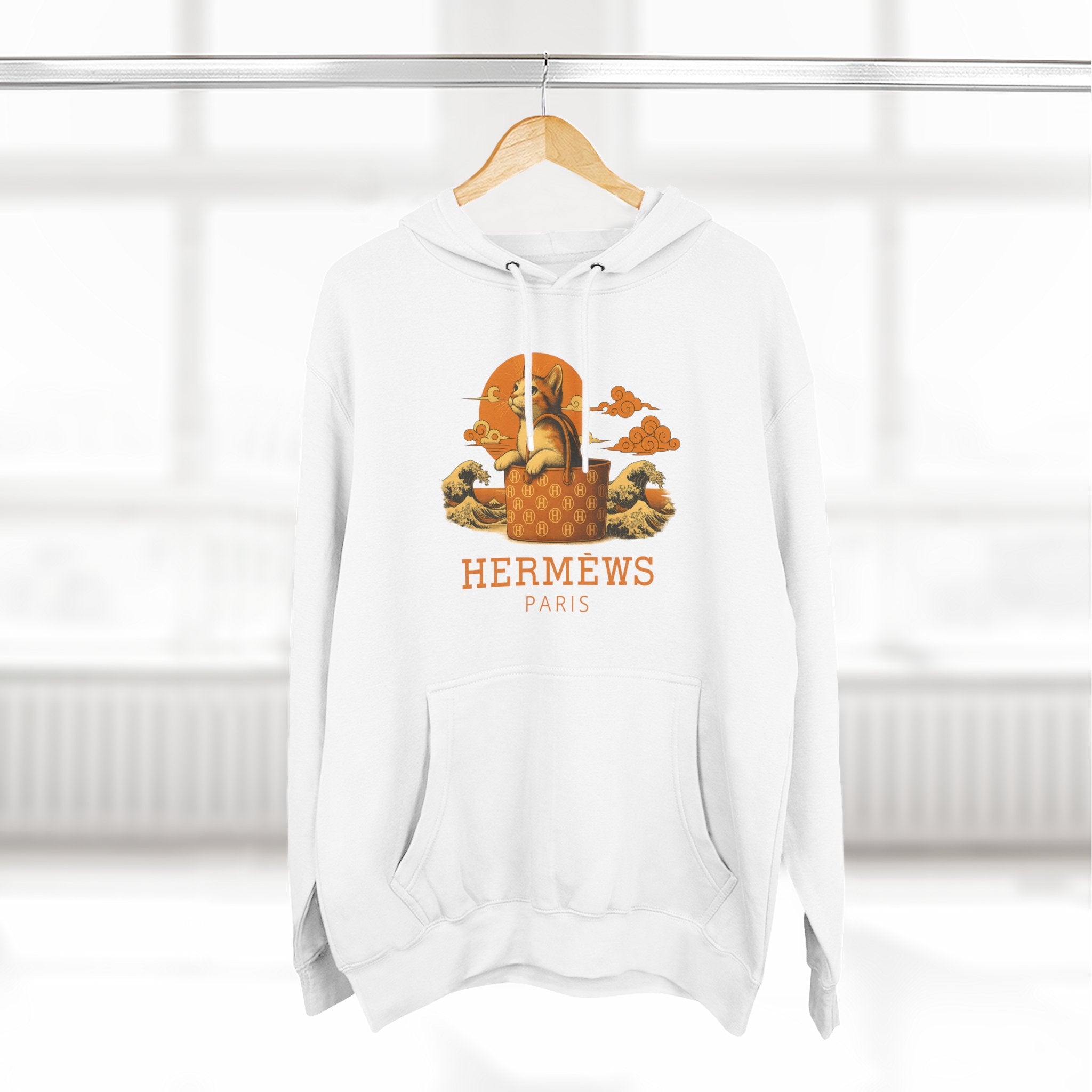 Hermèws white hoodie on hanger, mens hoodie for cat lovers