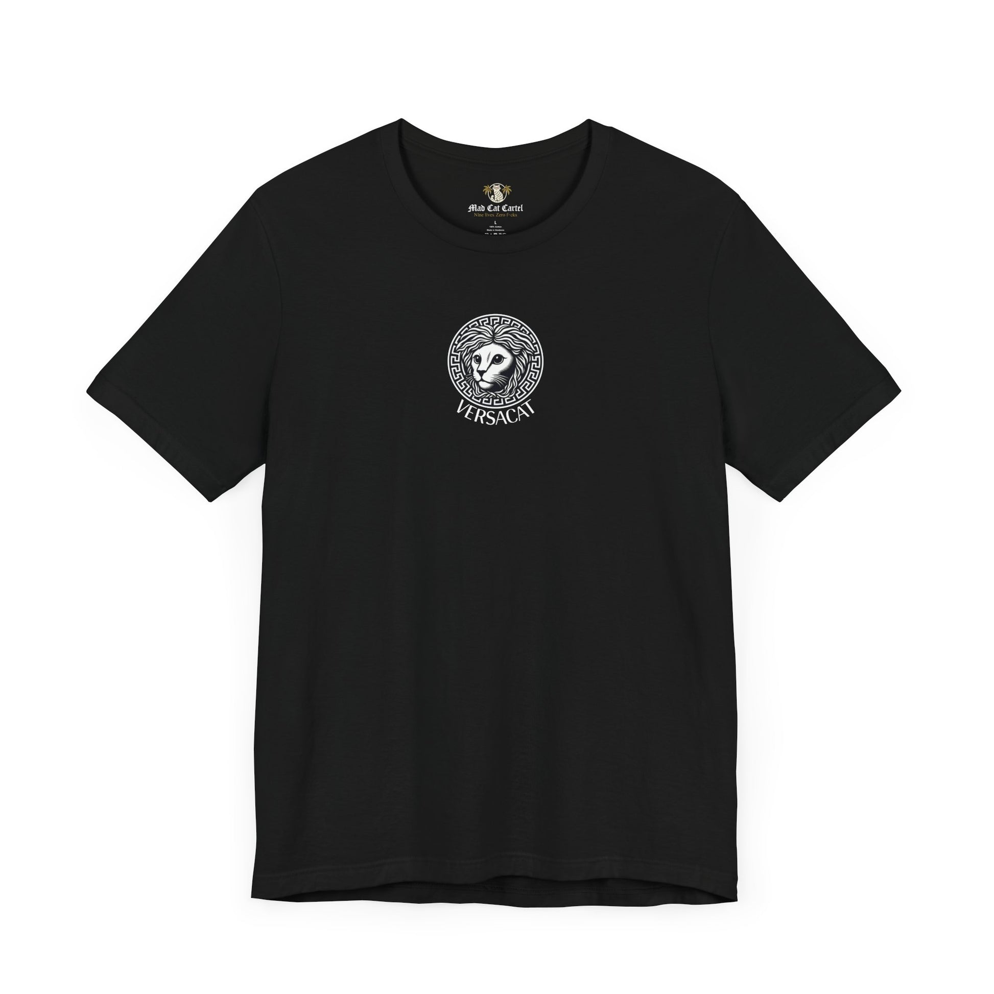 Black Versacat Imperial Emblem graphic cat lover t shirt – gift ideas for cat owners and stylish cool cat shirt