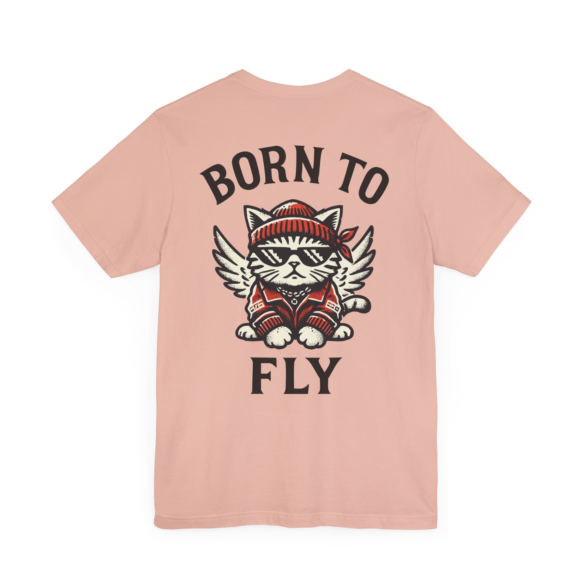 Back view of peach Paw Angels Born to Fly t-shirt – ladies cat t shirt