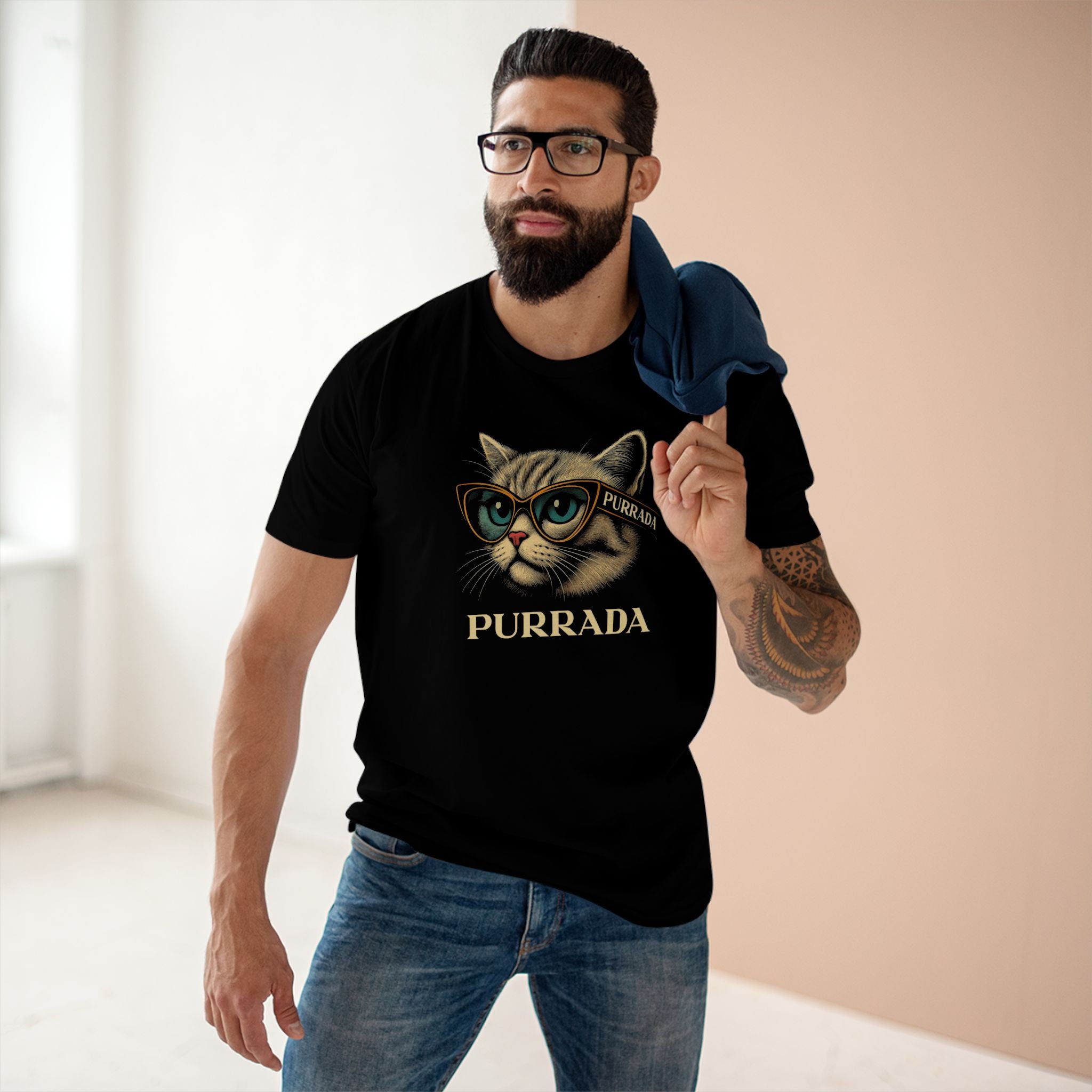 model wearing black cat lover t shirt