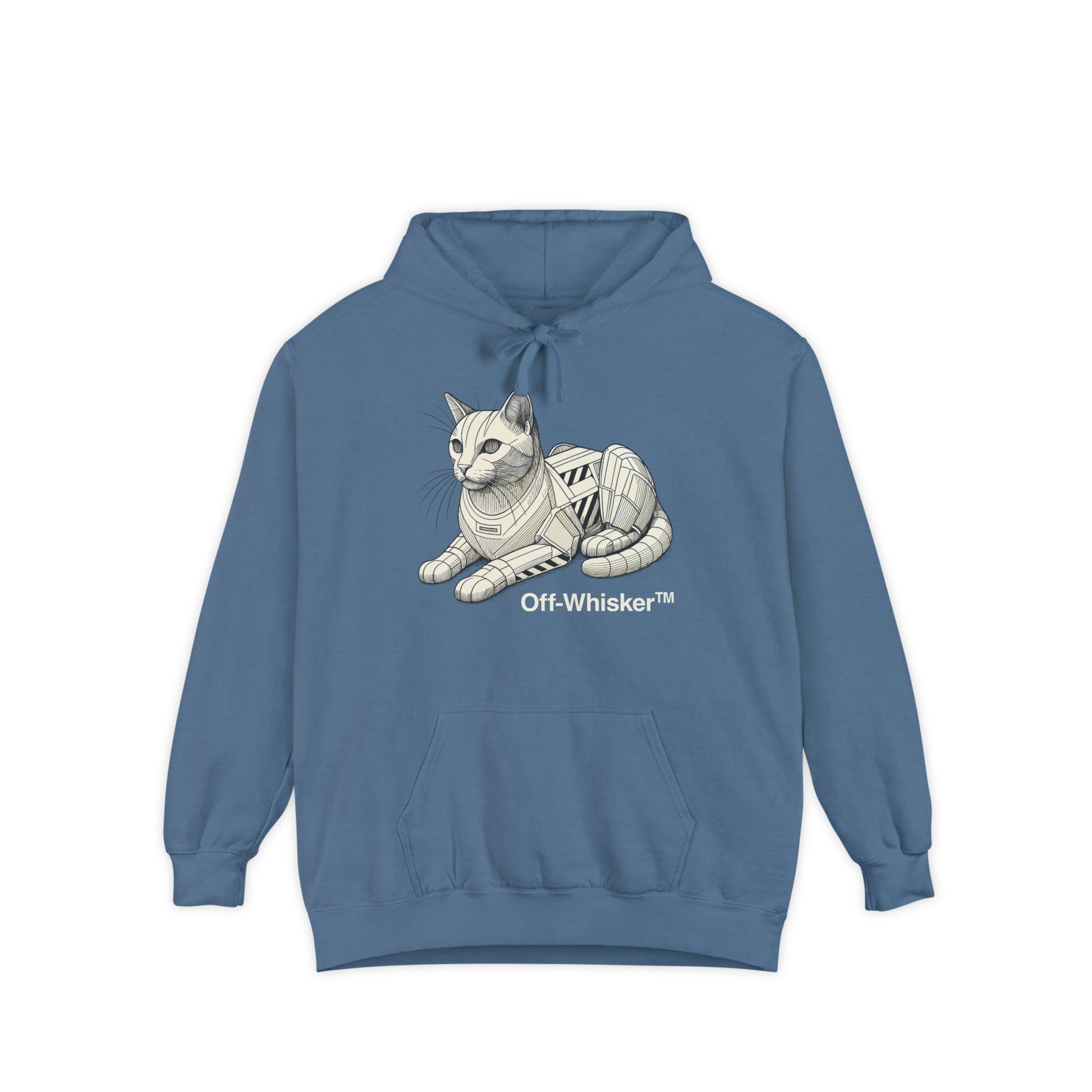 Off-Whisker Mechanical Feline Unit Cat Graphic Blue Jean Hoodie, cat clothes for humans