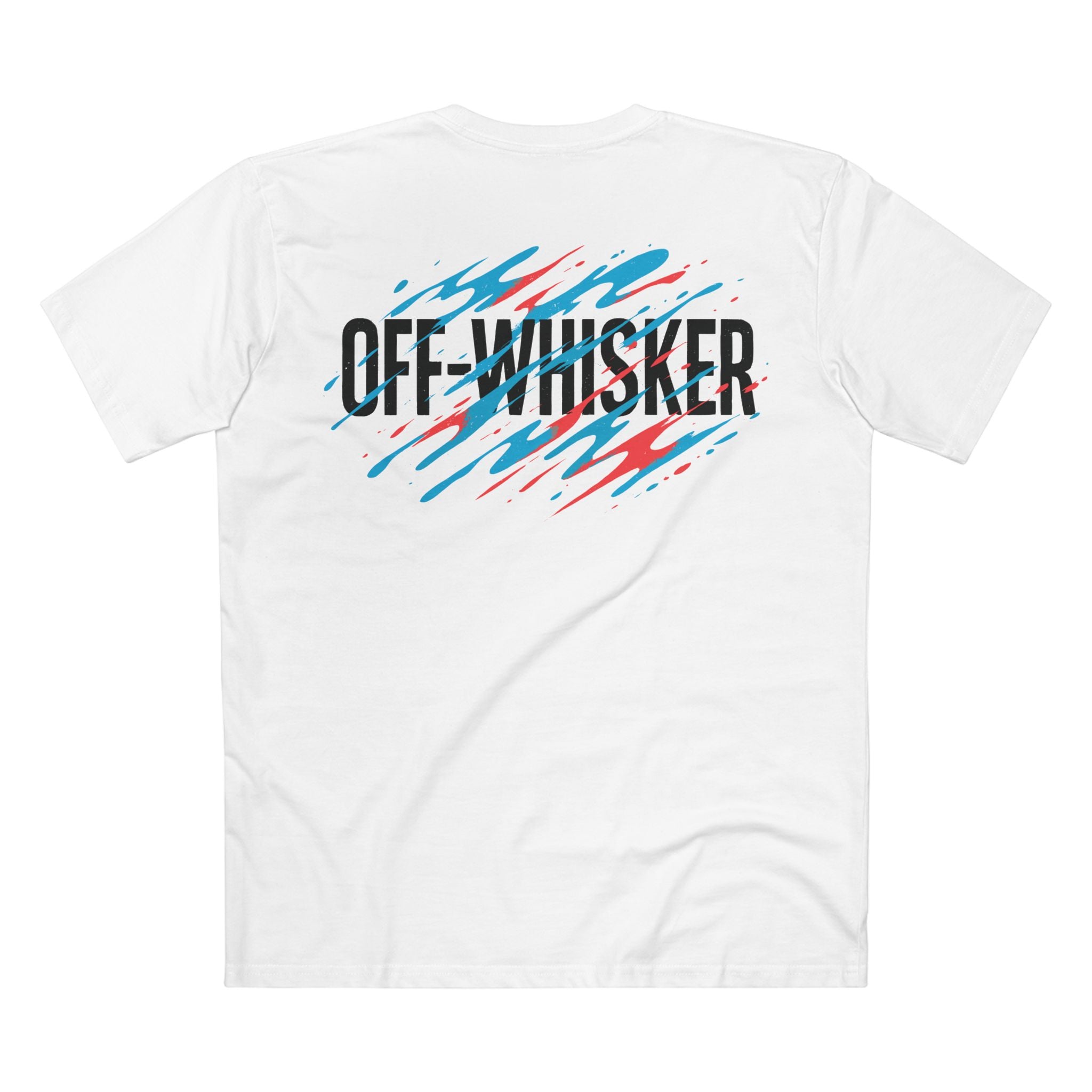 Off-Whisker Yokai Flame Cat Graphic White T-Shirt, unisex back view with Off-Whisker text design, t-shirt for cat lovers