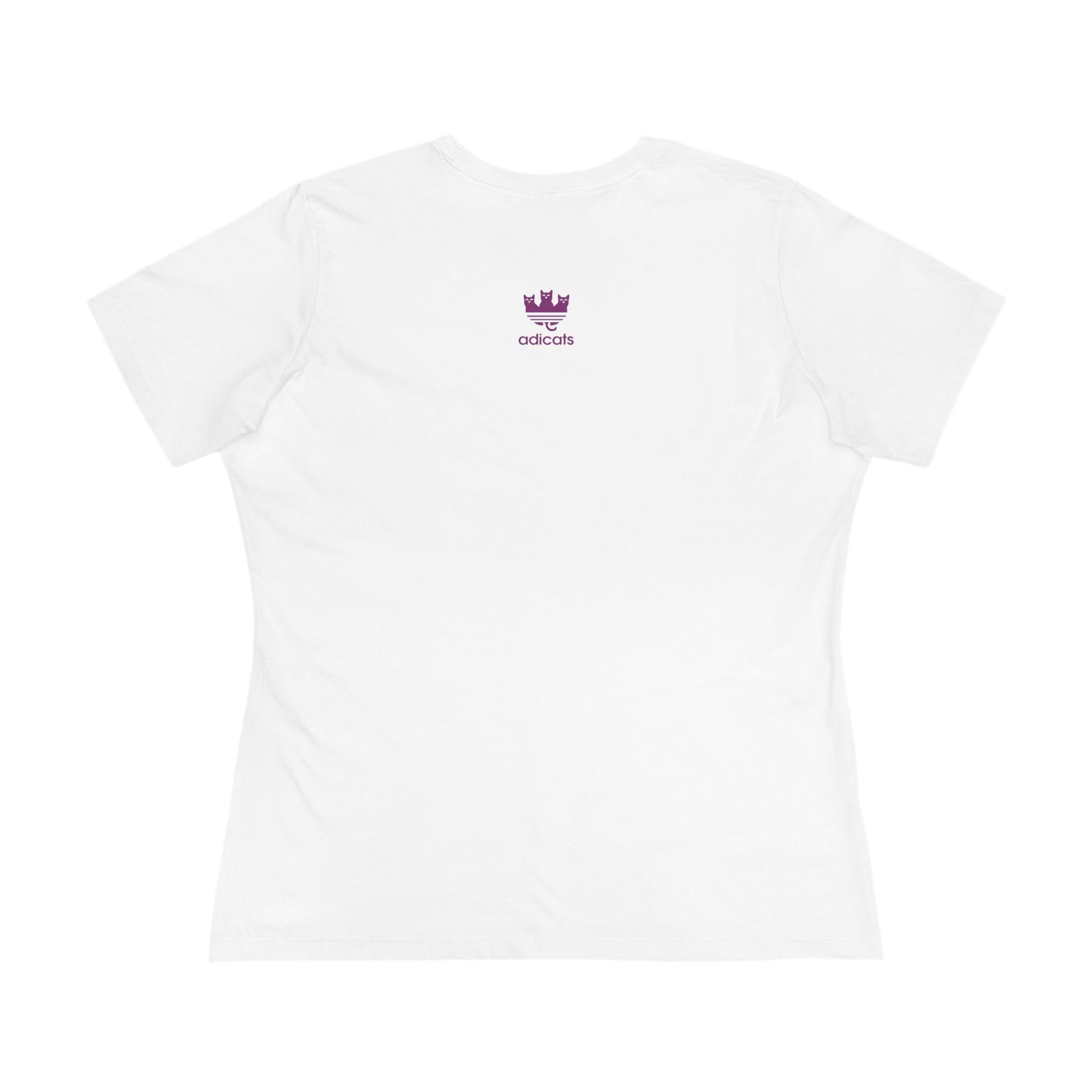 White cat lady t shirt back print flat lay