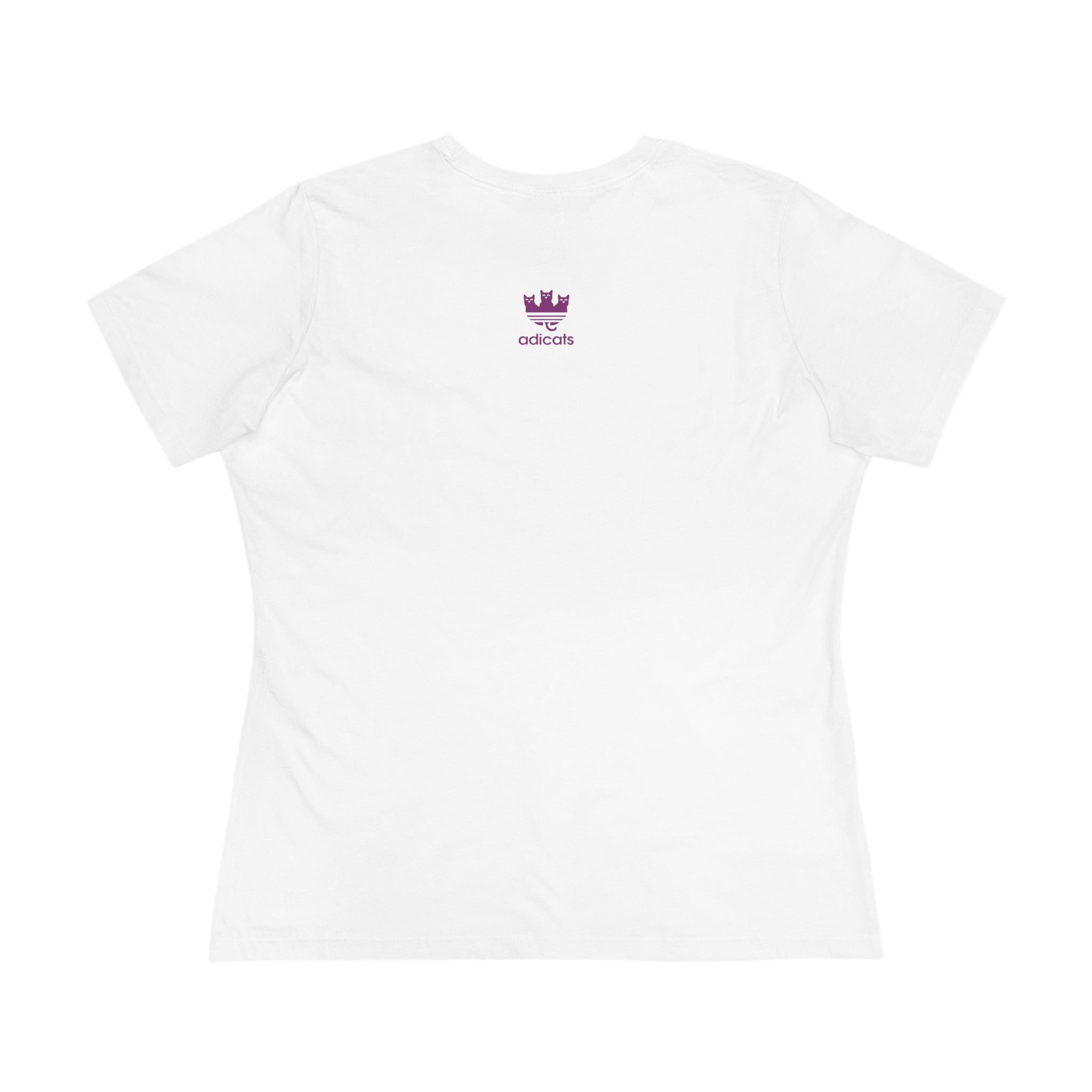 White cat lady t shirt back print flat lay