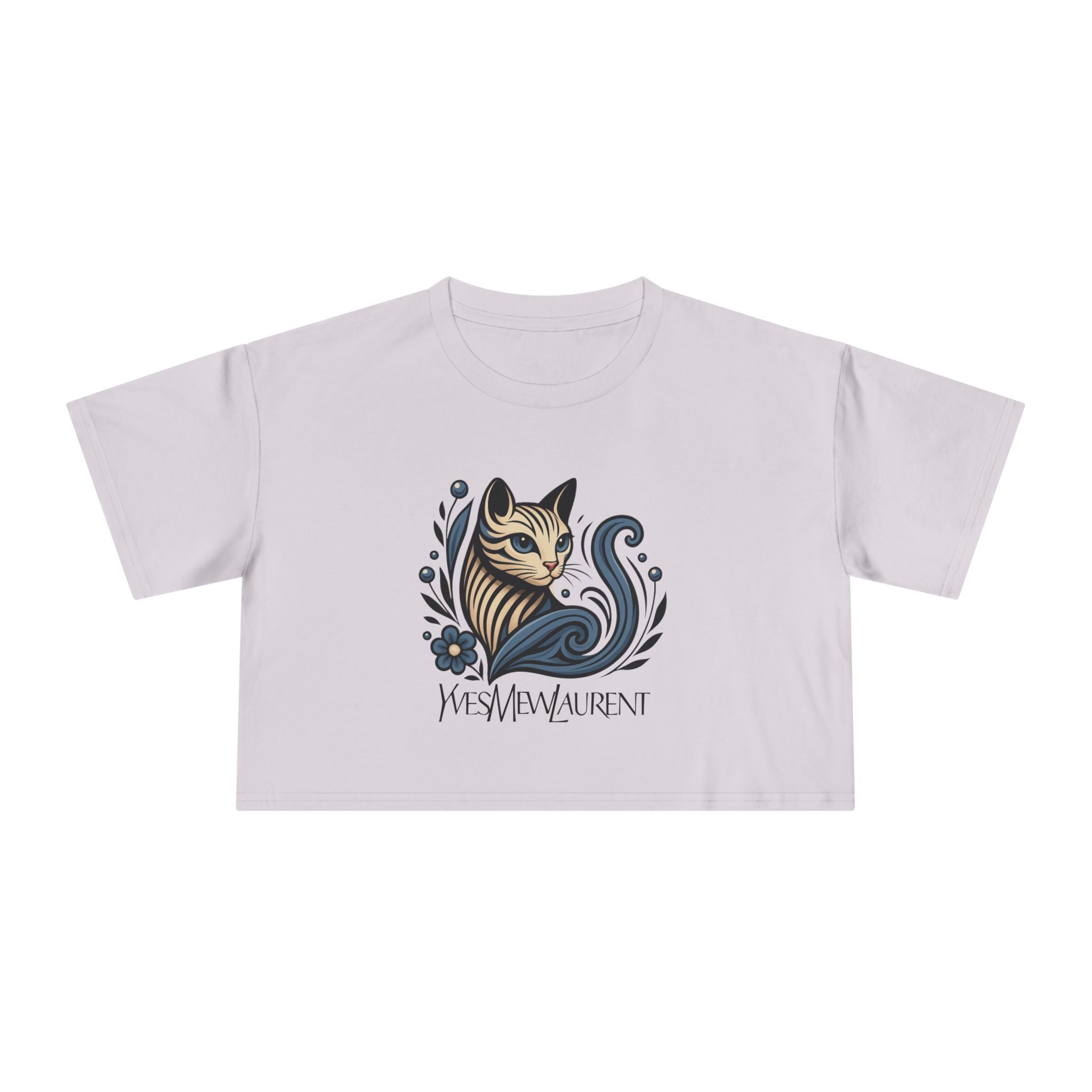 Yves Mew Laurent Floral Cat Art Women’s Cropped T Shirt