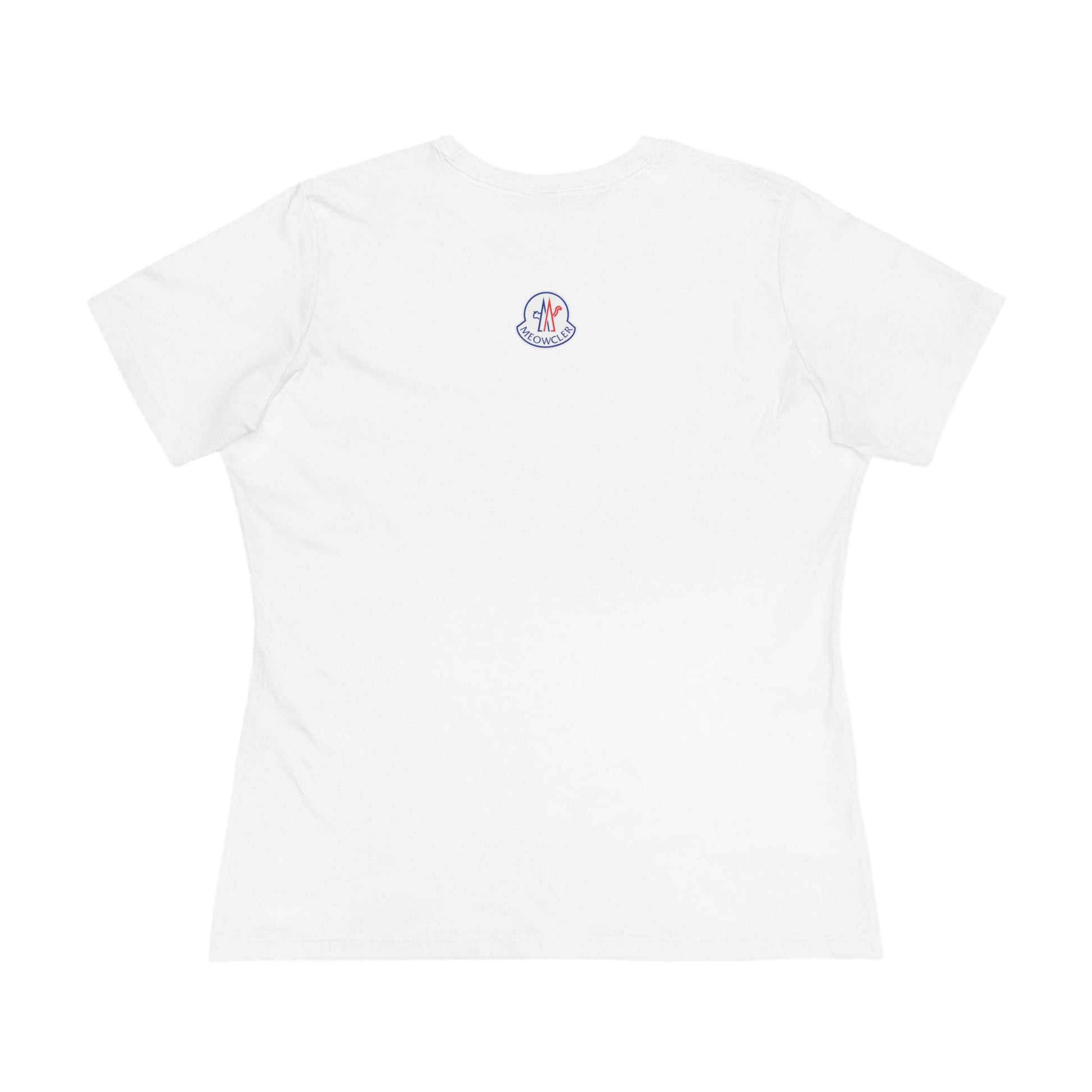 Back view plain white women’s cat graphic t shirt with small logo