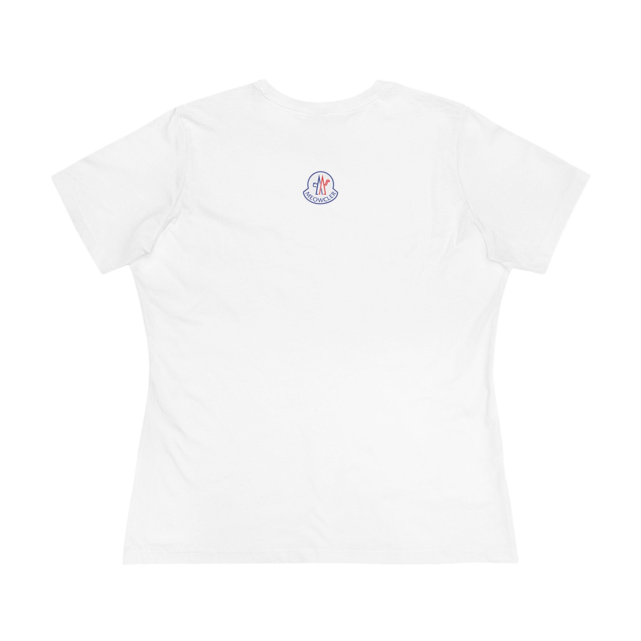 Back view plain white women’s cat graphic t shirt with small logo