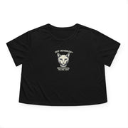 Off-Whisker Mechanical Feline Unit Graphic Women's Flowy Crop Top Black, cat themed shirts front view