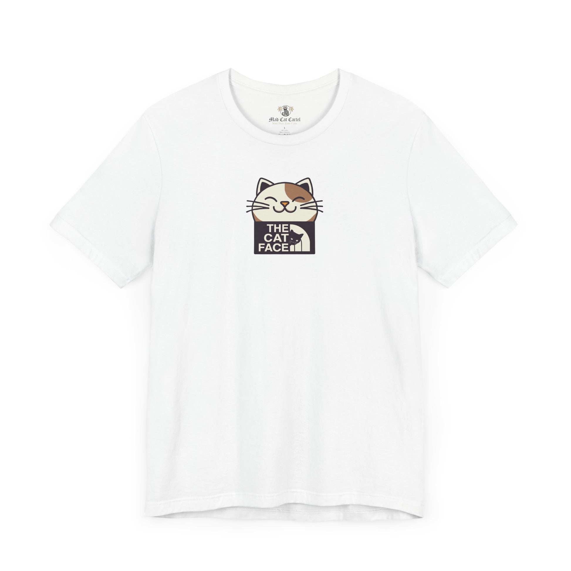 The Cat Face Winking Cat Logo Graphic T-Shirt White – unisex cat face shirt flat lay front