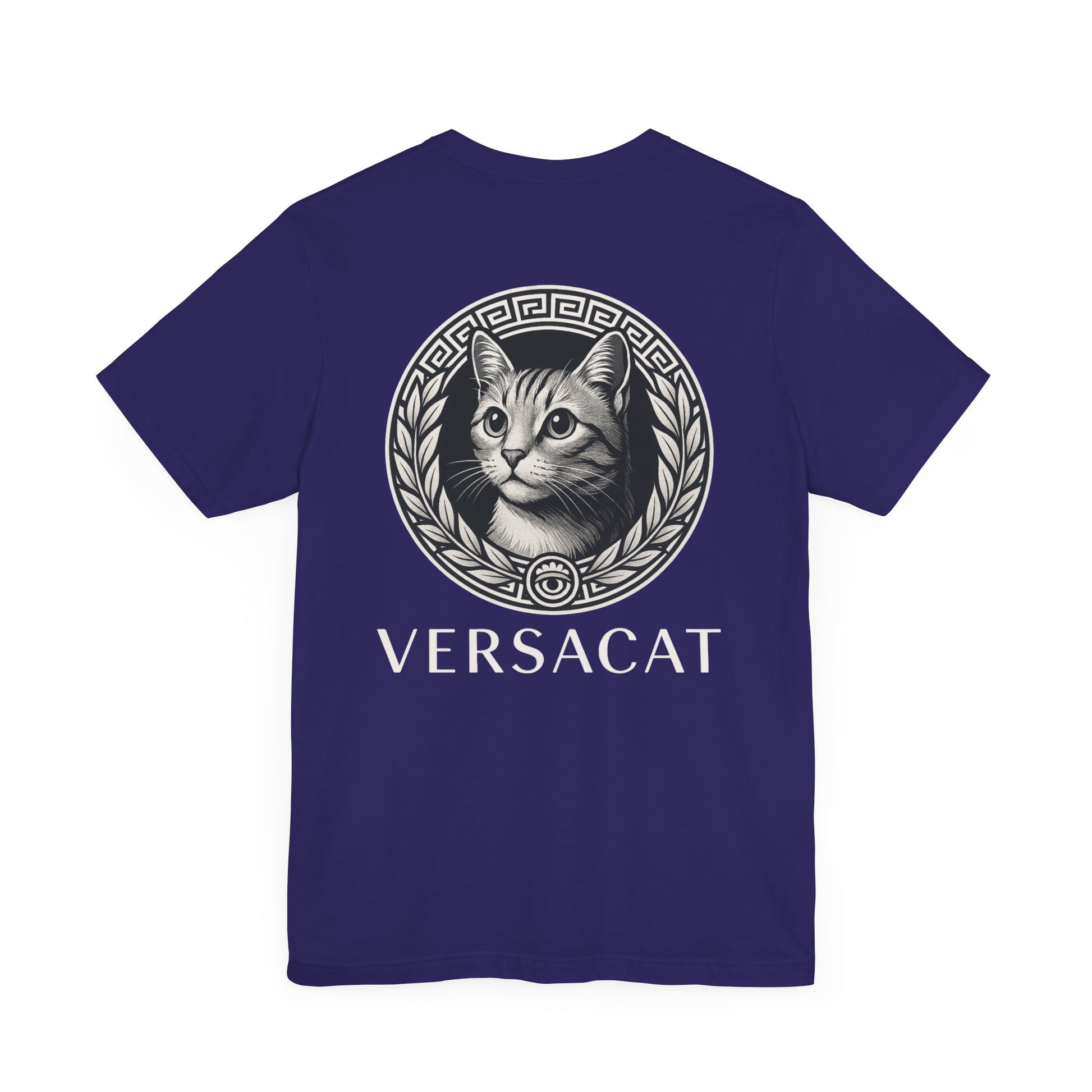 Back view team navy Versacat Imperial Emblem cat lover t shirt – unisex cool cat shirt for casual wear