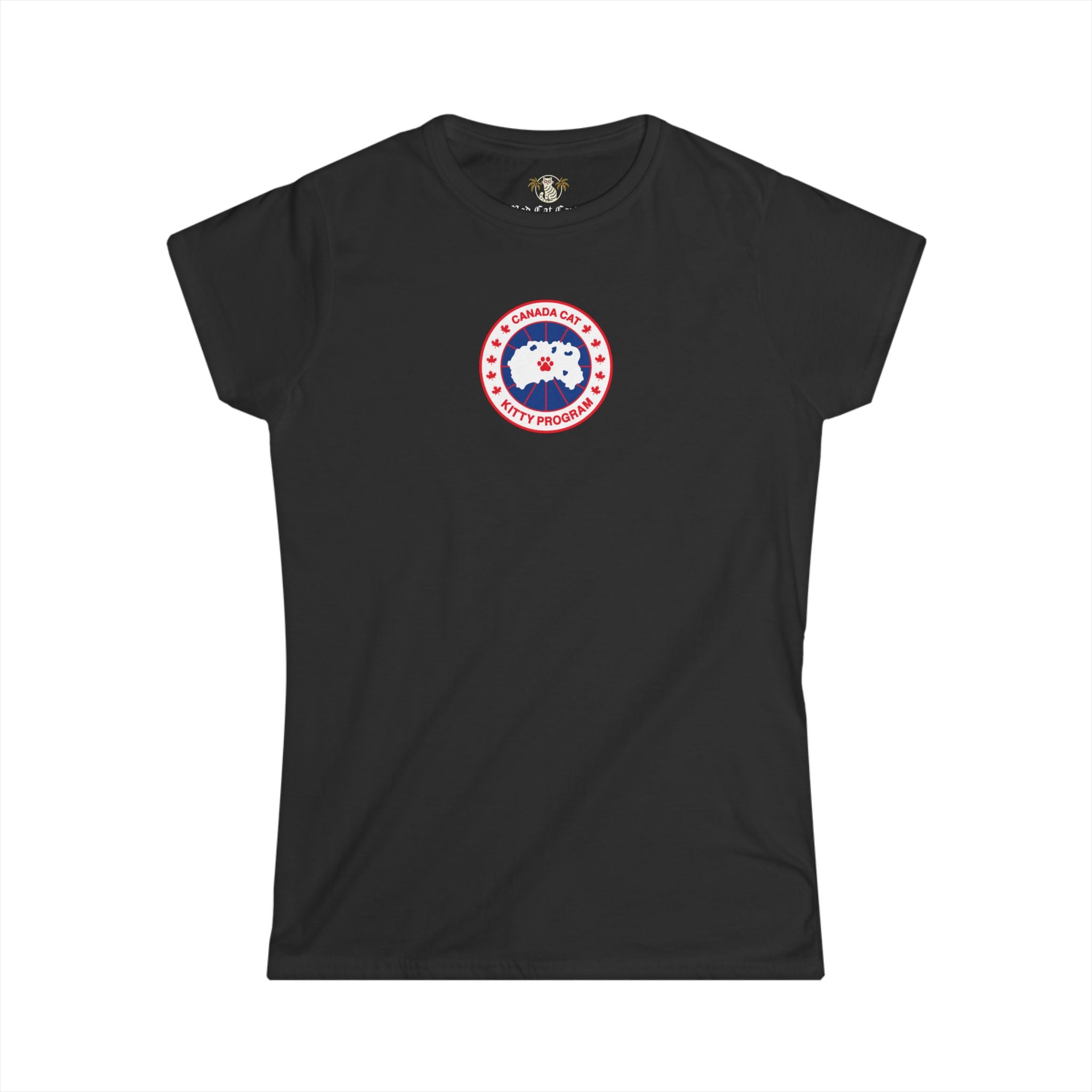 Black Canada Cat Kitty Program Logo Women’s Graphic T-Shirt back flat lay