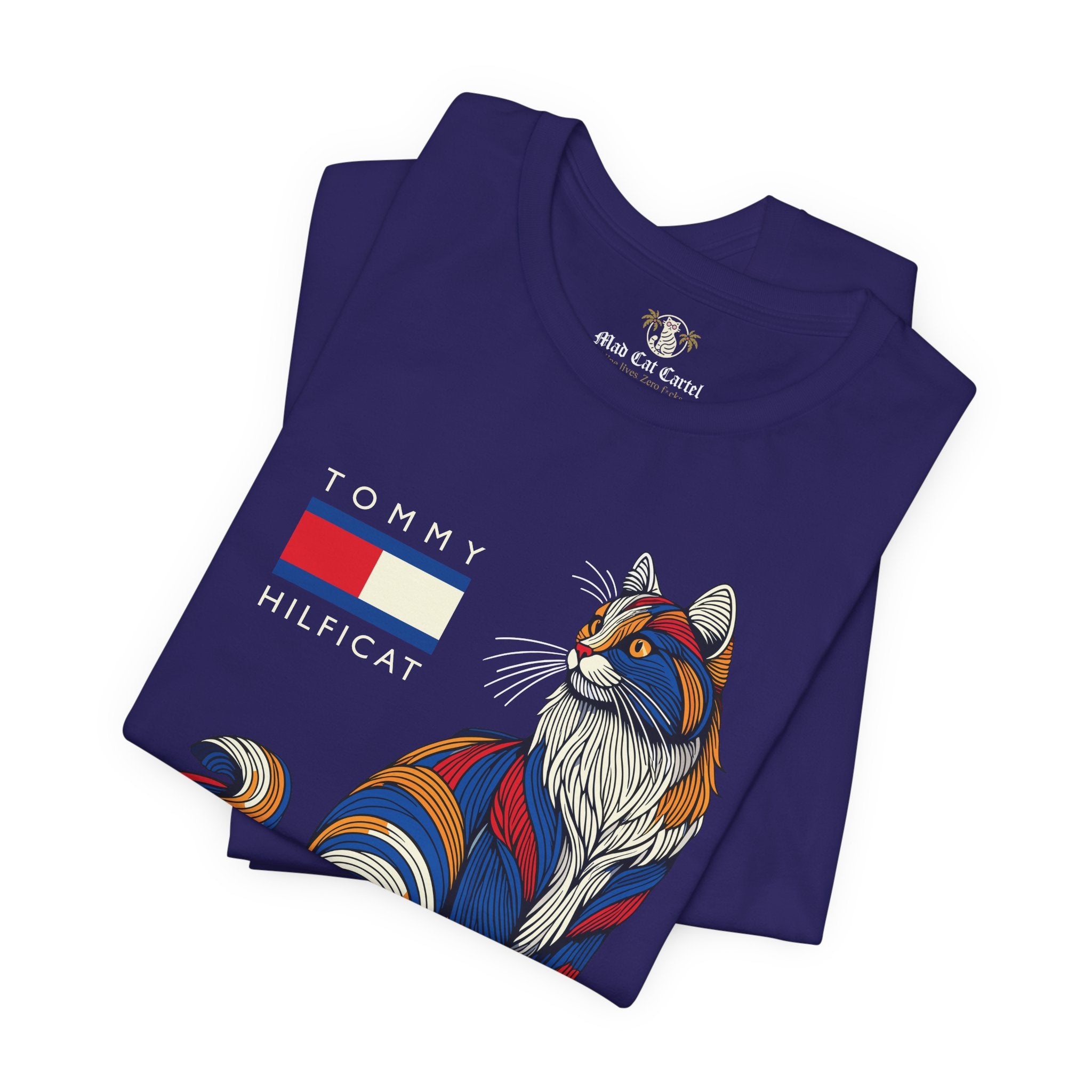 Team Navy cat t-shirt for women folded pair flat lay
