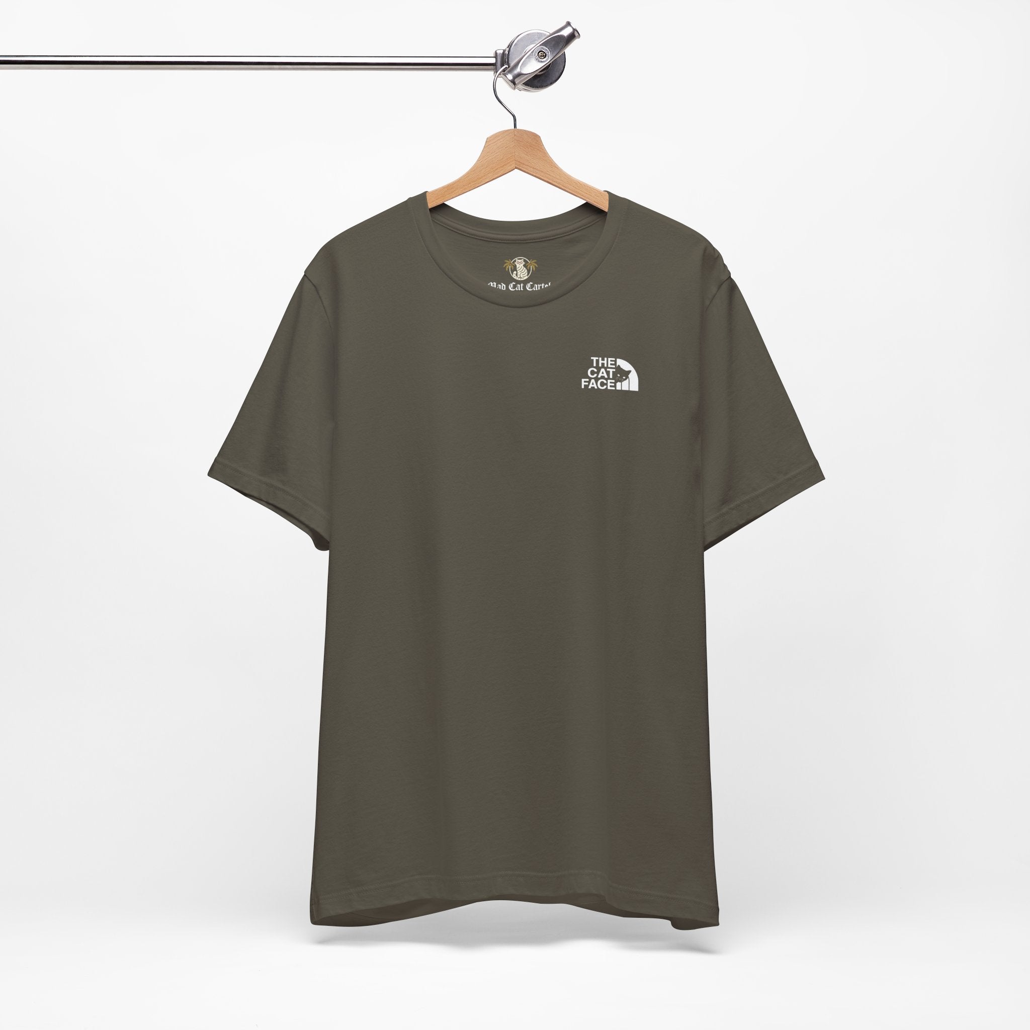 Cool cat shirts army green on hanger