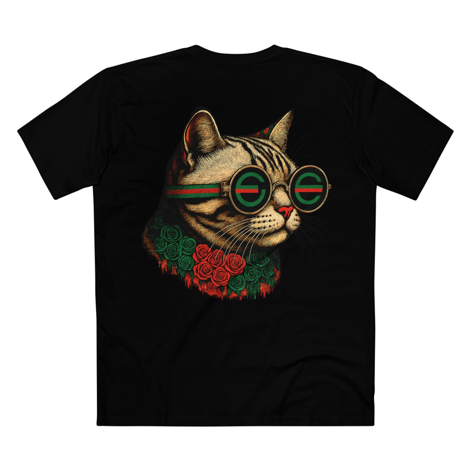 Back view of Mewcci Floral Vision Cat Graphic T Shirt in Black – cat themed shirt, cat graphic tee, items for cat lovers, flower graphic shirt