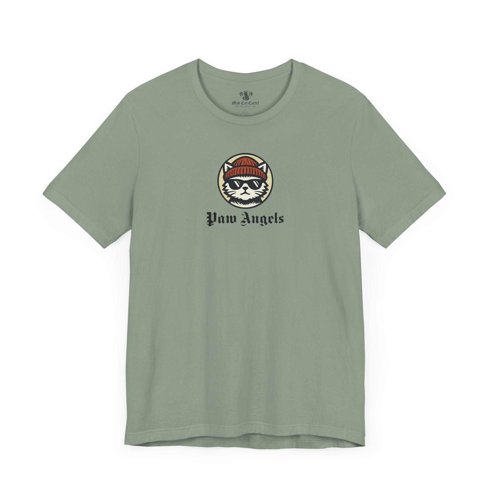 Sage green Paw Angels Born to Fly street angel cat t-shirt – cat themed shirts casual wear