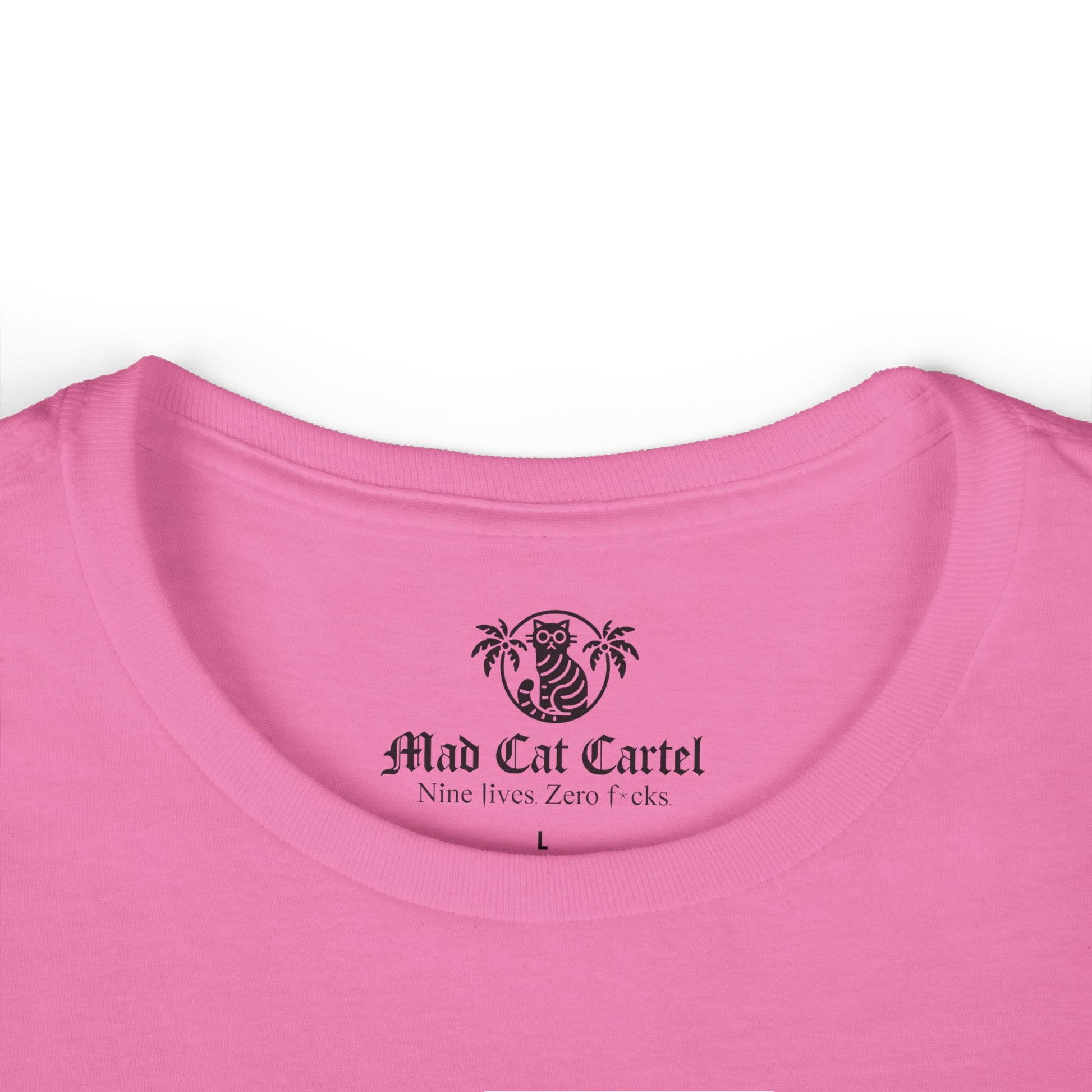 Azalea Pink shirts with cats on them neckline folded close-up