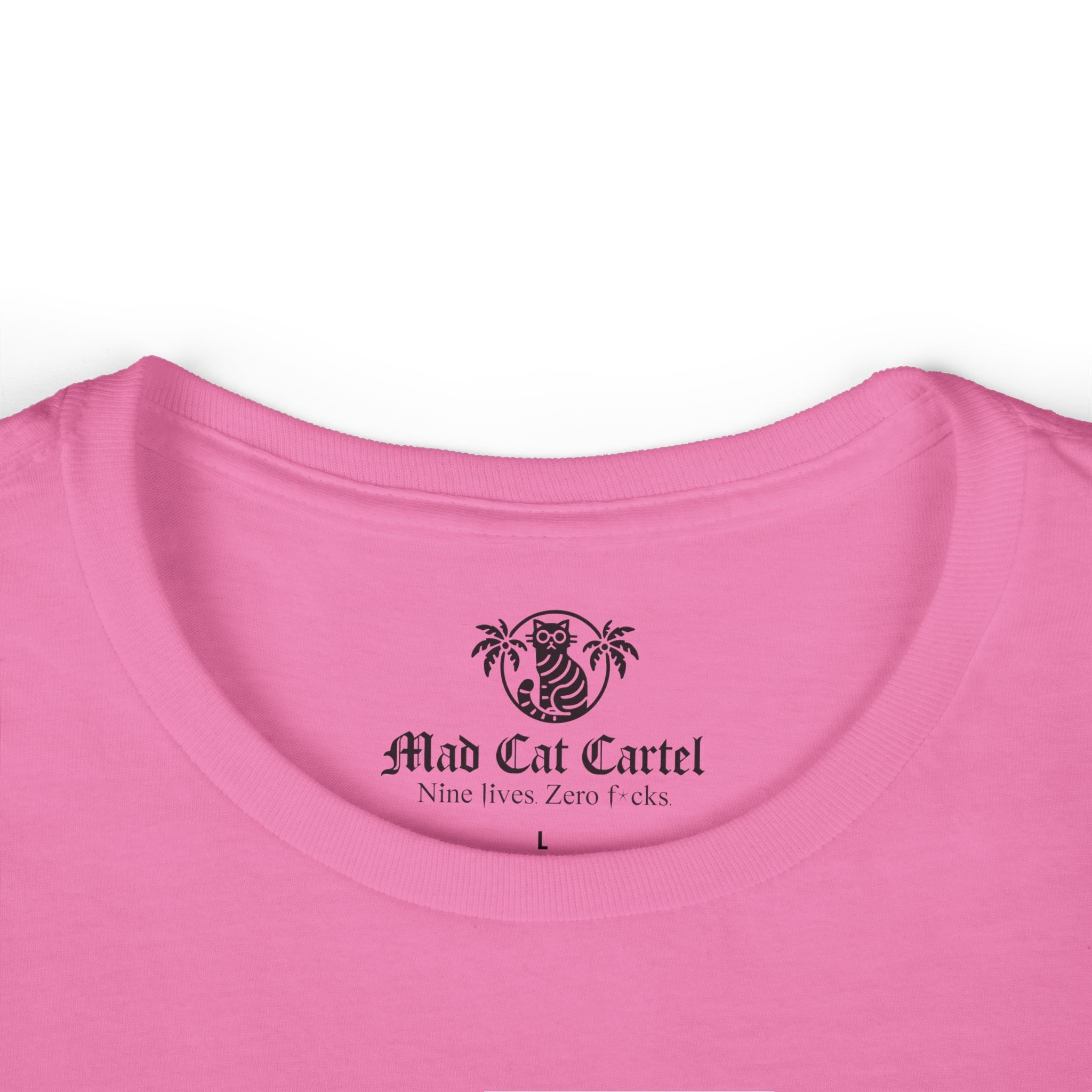 Azalea Pink shirts with cats on them neckline folded close-up