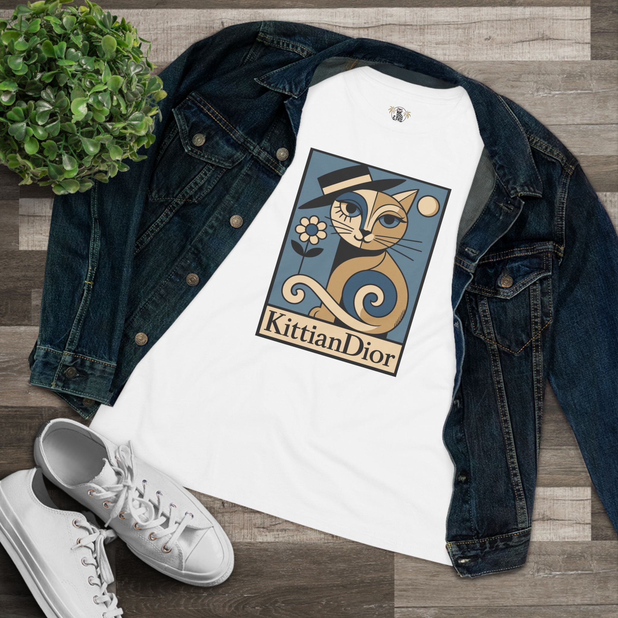 Kittian Dior La Parisienne black cool cat shirt with denim jacket