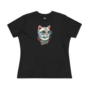 Mewcci Cat Icon Graphic Women's T Shirt, black cat tee shirt front view