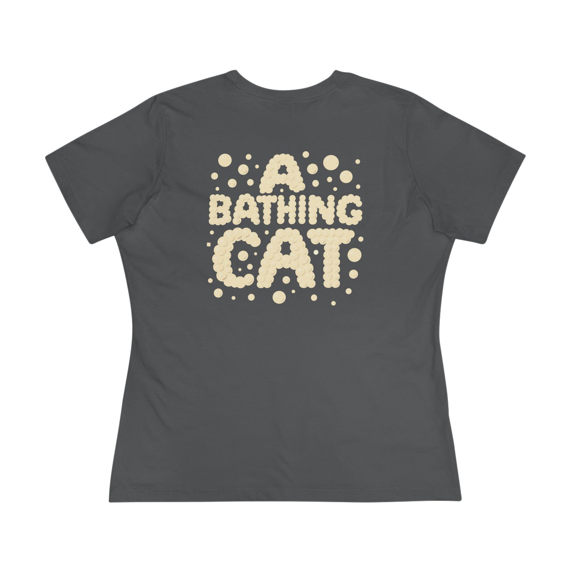 Asphalt gray cat t shirt women's back logo flat lay