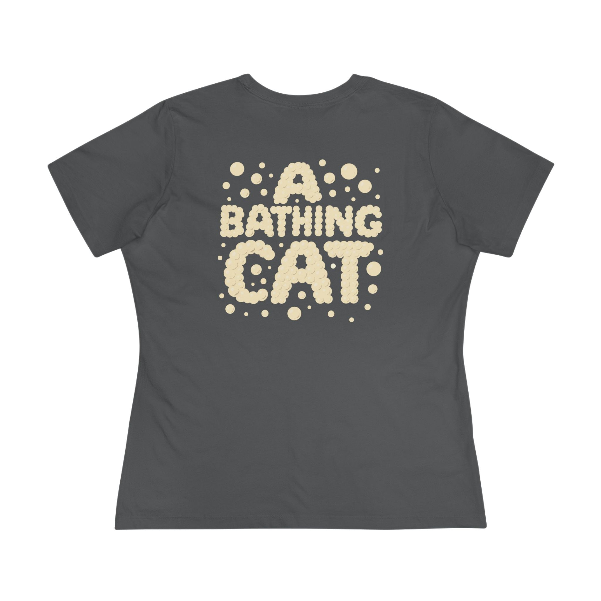 Asphalt gray cat t shirt women's back logo flat lay