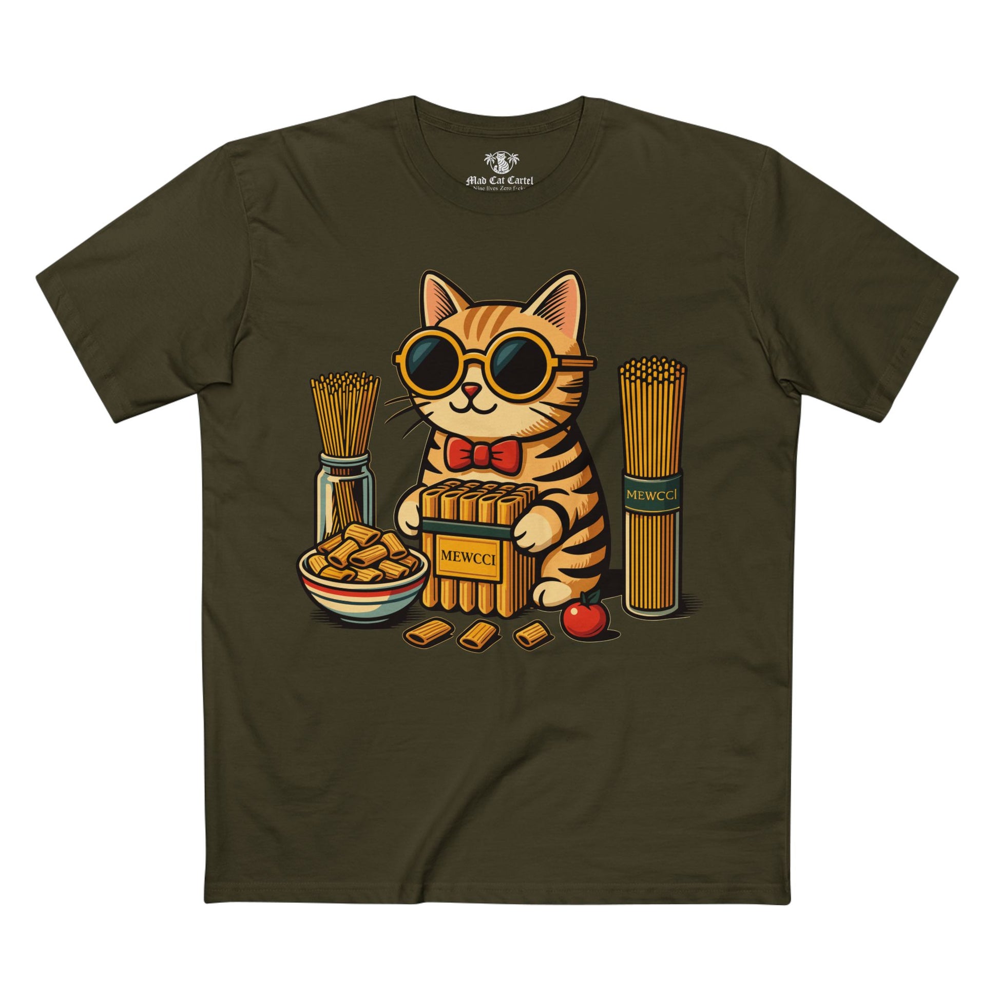 Mewcci Pasta Chef Cat Graphic T Shirt in Army – pasta chef cat lover tee