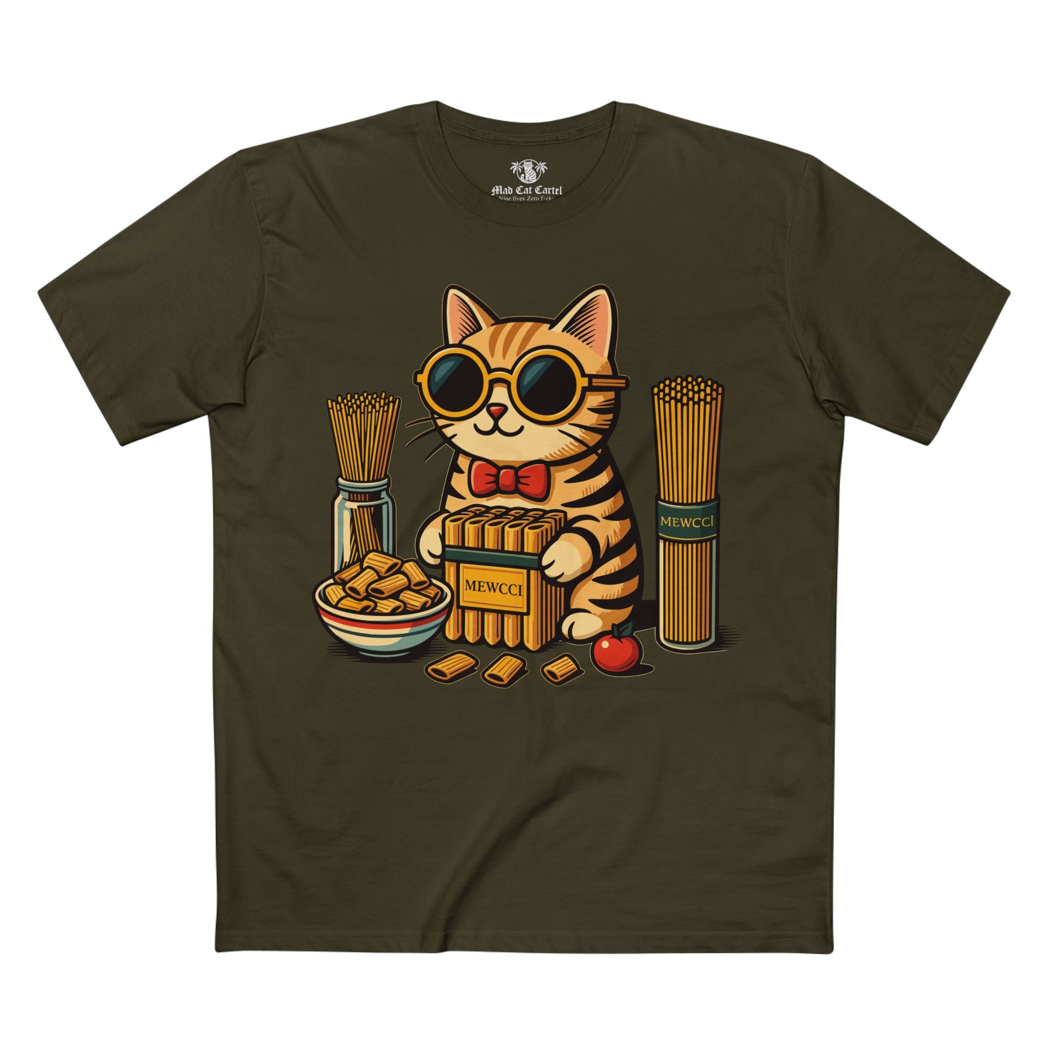 Mewcci Pasta Chef Cat Graphic T Shirt in Army – pasta chef cat lover tee