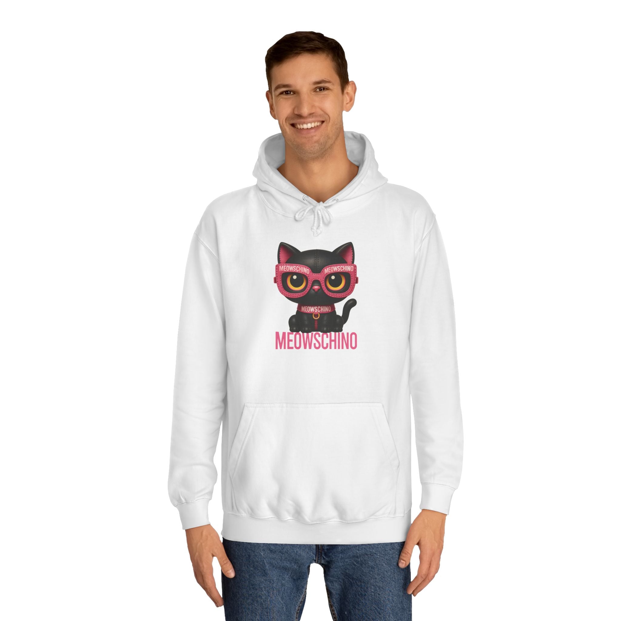 Meowschino Black Pink Leather Cat Graphic Hoodie