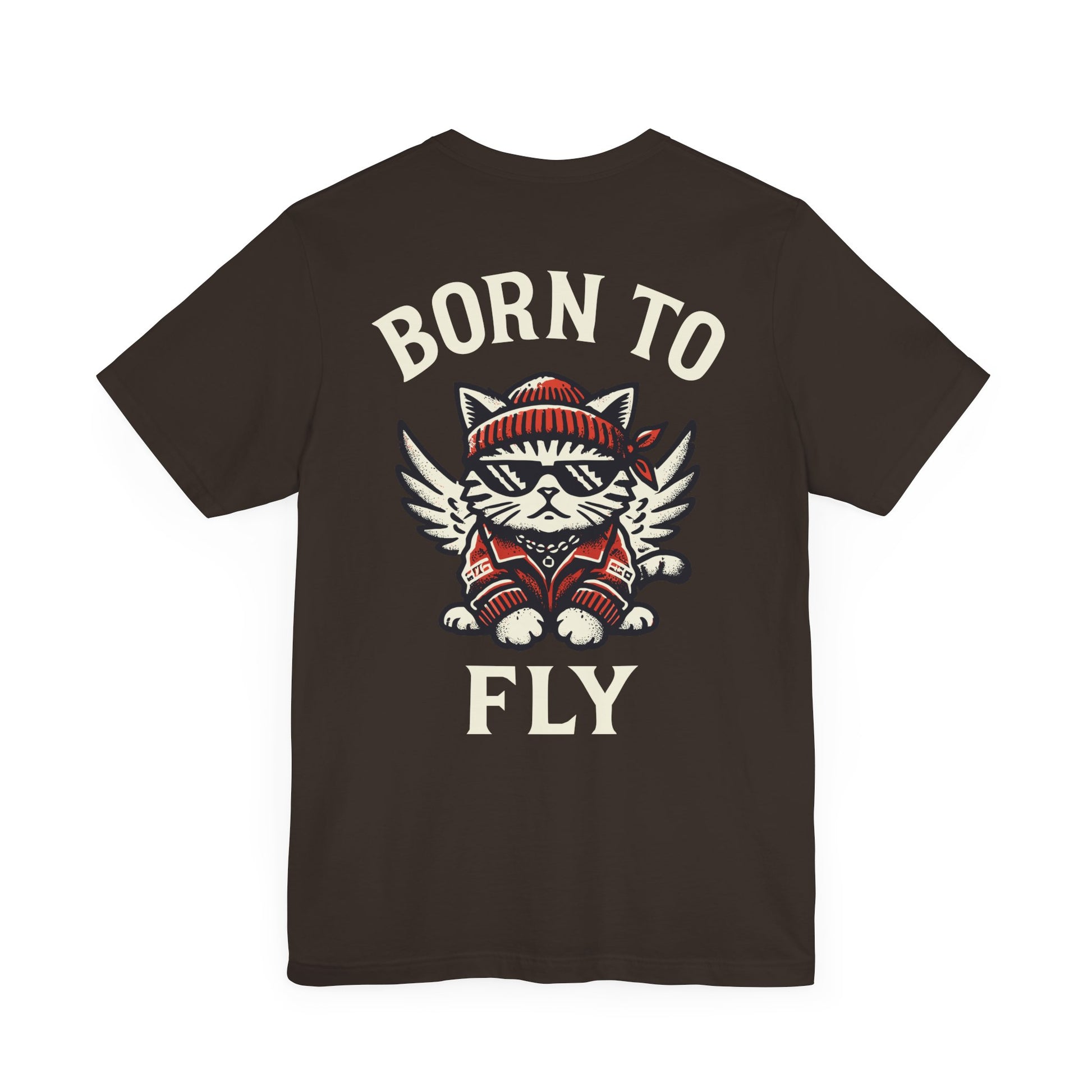 Back view of brown Paw Angels Born to Fly cat t shirt – tee shirts with cats