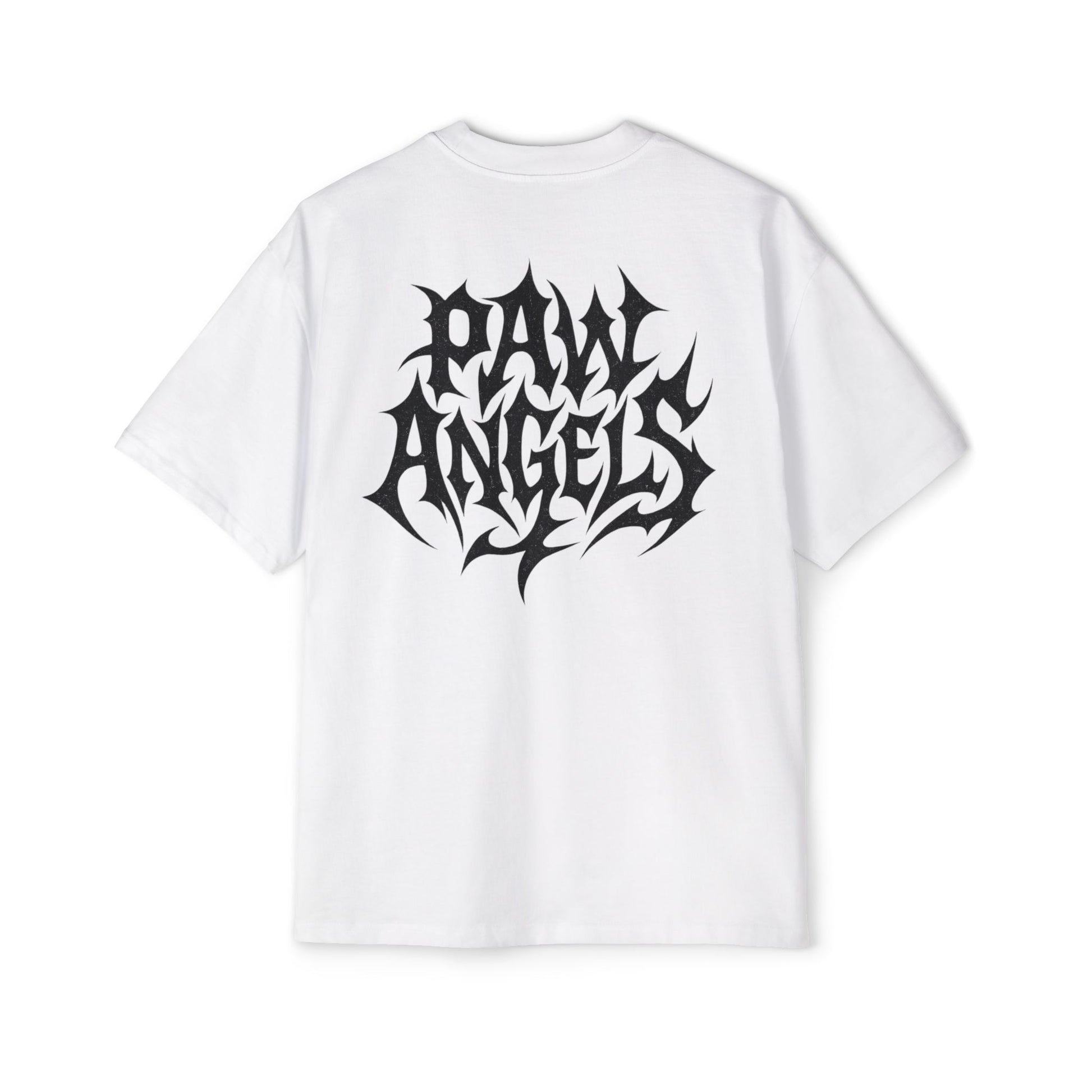 Back view of Paw Angels Hellcat ecru men's oversized cat t-shirt – gift ideas for cat owners