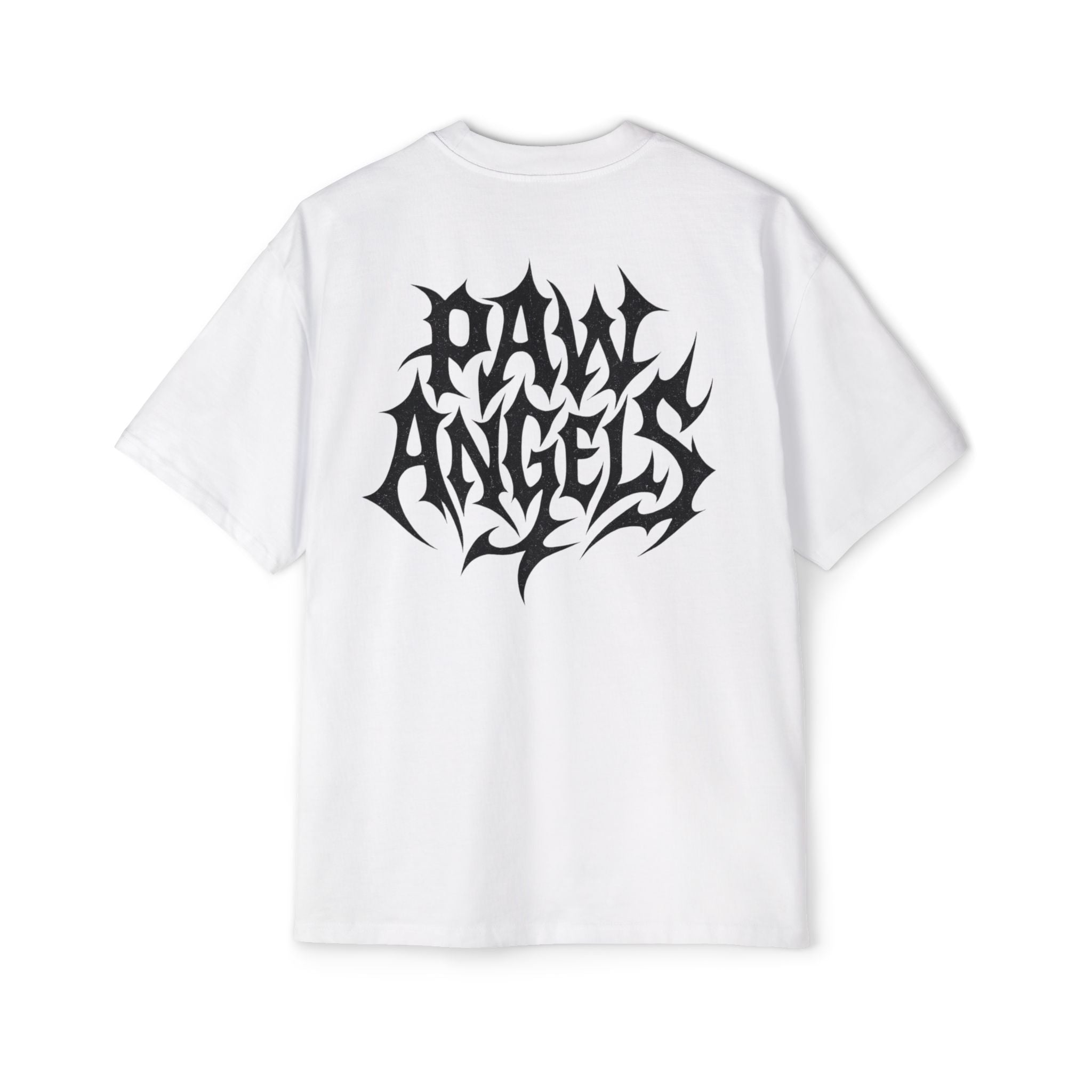 Back view of Paw Angels Hellcat ecru men's oversized cat t-shirt – gift ideas for cat owners