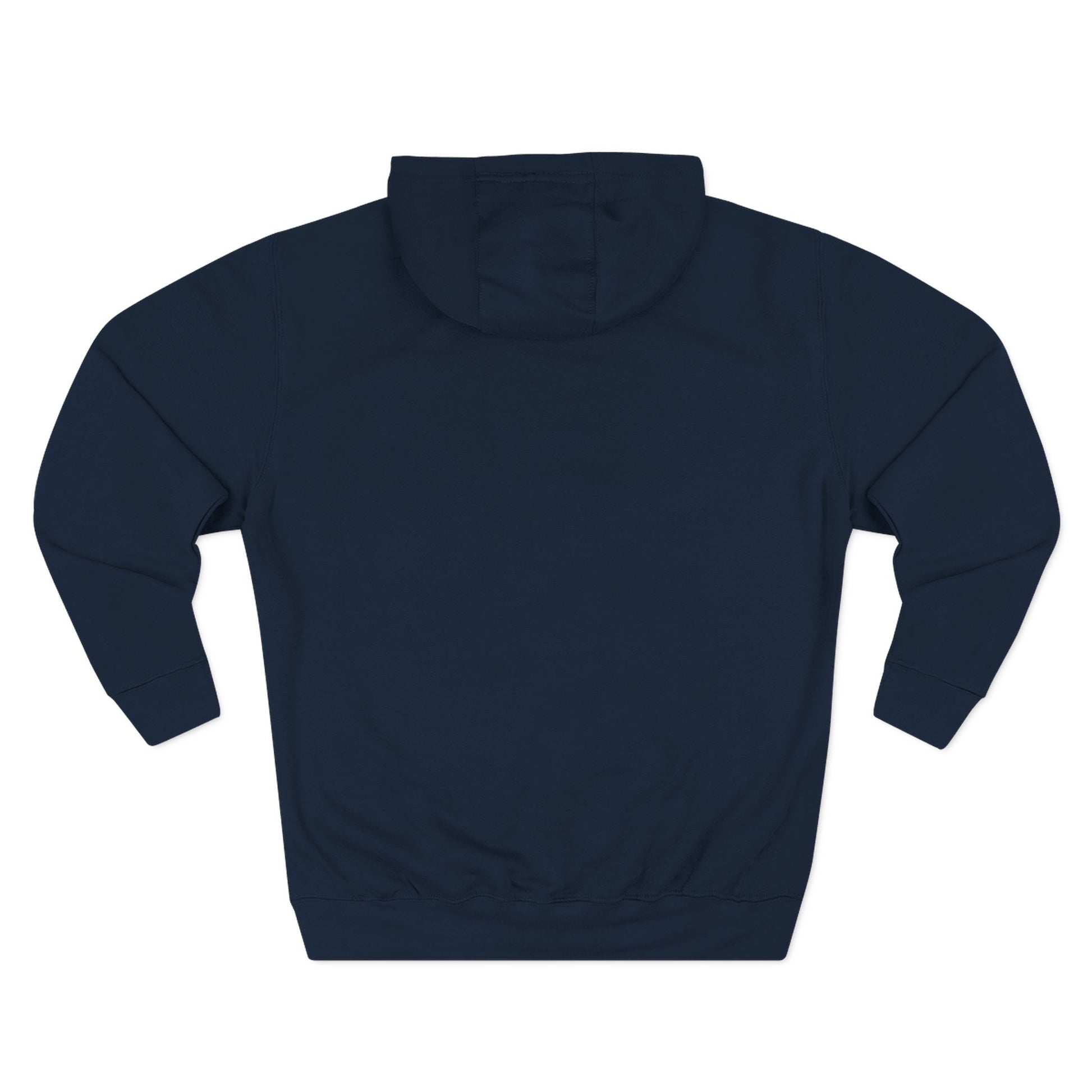 Flat lay of Louis Mewtton navy cat hoodie with sneakers, cat men's clothing, back view
