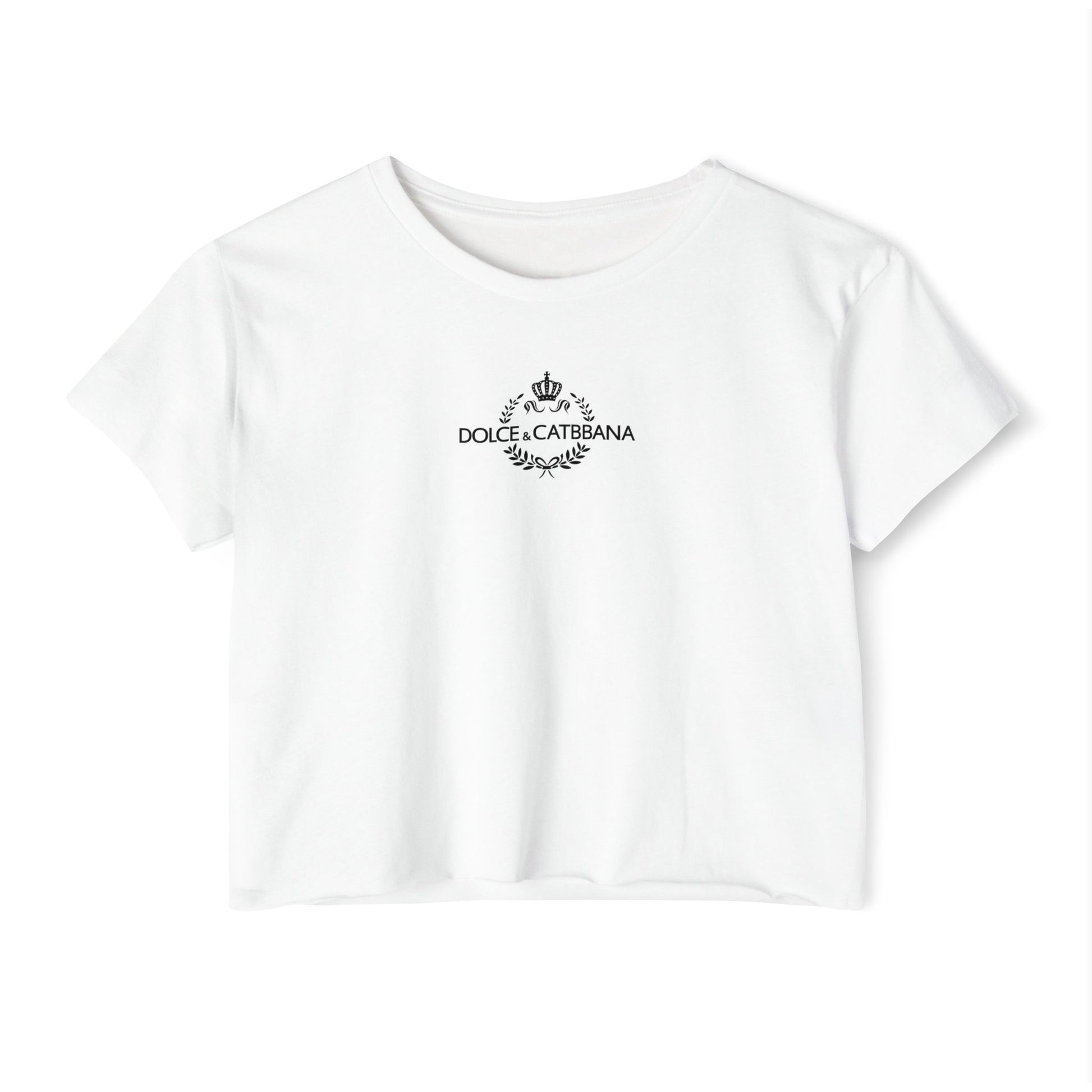 White Dolce & Catbbana chest logo crop top for women cat print tee