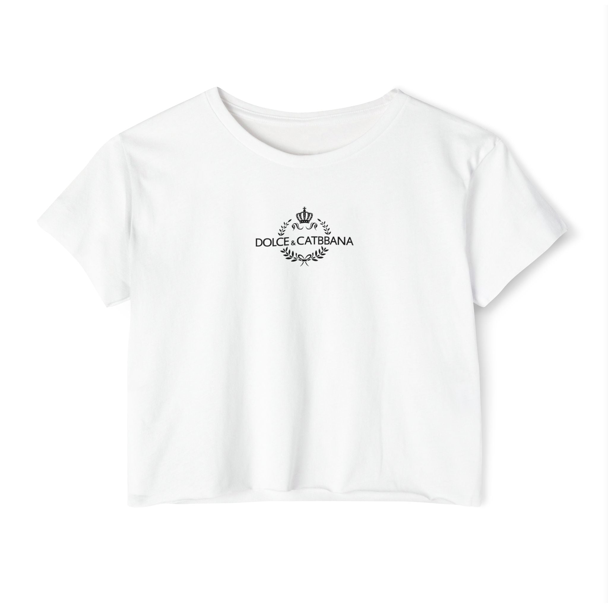 White Dolce & Catbbana chest logo crop top for women cat print tee